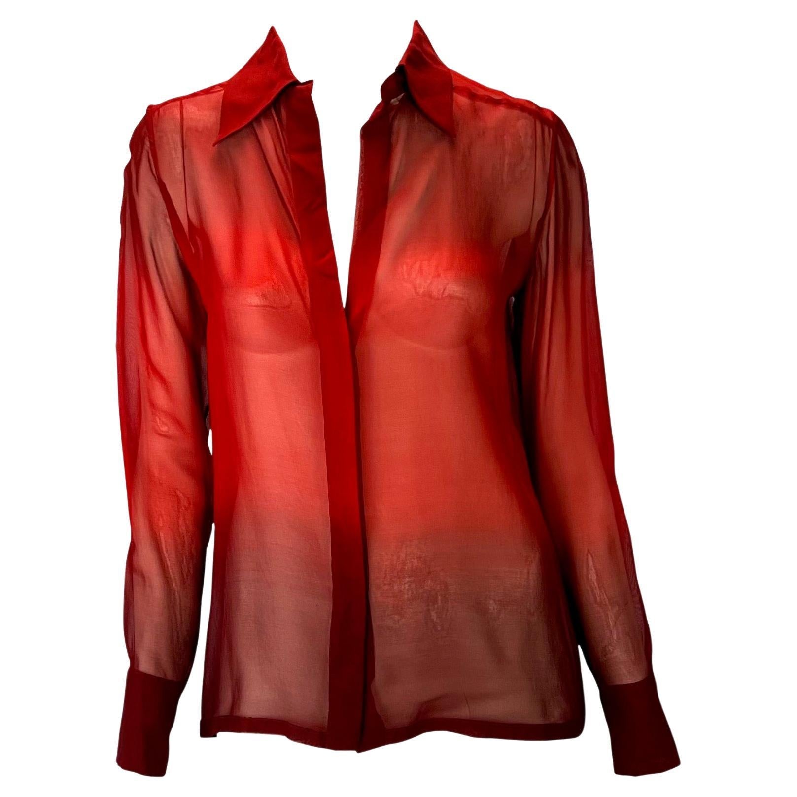 S/S 1997 Gucci by Tom Ford Red Ombré Sheer Silk Oversized Tunic Top - RealList