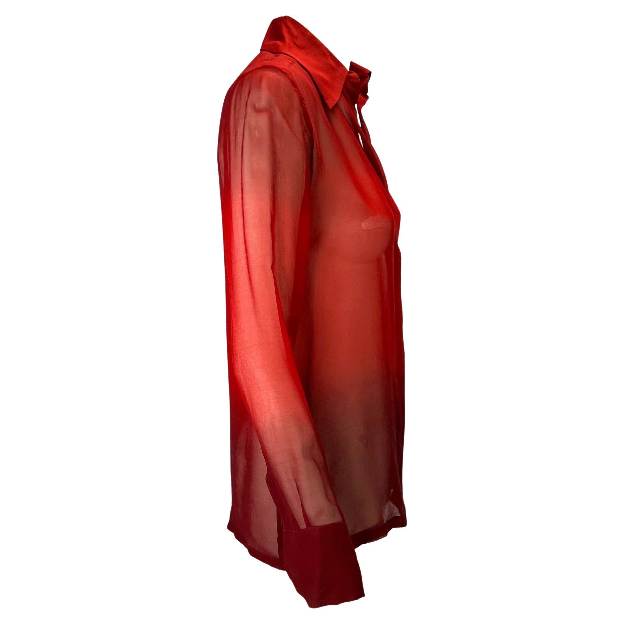 S/S 1997 Gucci by Tom Ford Red Ombré Sheer Silk Oversized Tunic Top - RealList