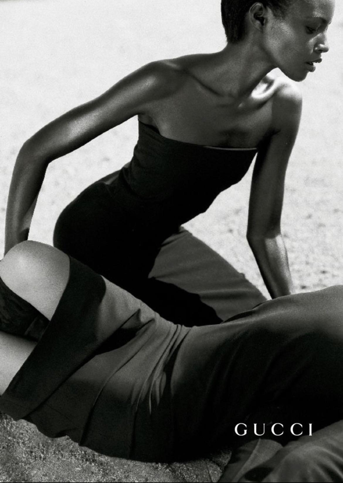 S/S 1997 Gucci by Tom Ford Runway Ad Black Strapless Bodycon Mini Dress - RealList