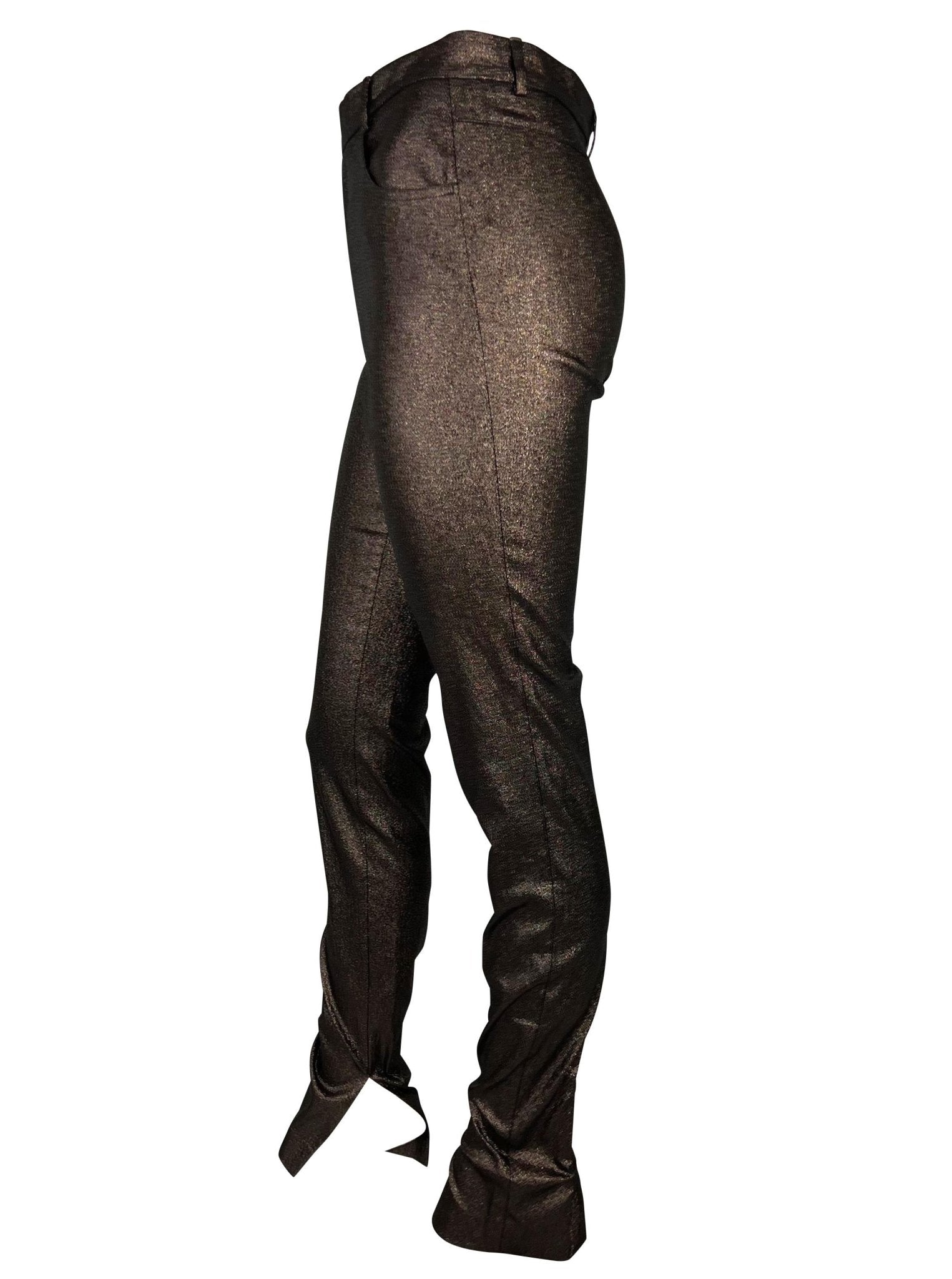 S/S 1997 Gucci by Tom Ford Runway Ad Brown Metallic Skinny Lurex Stretch Pants - RealList