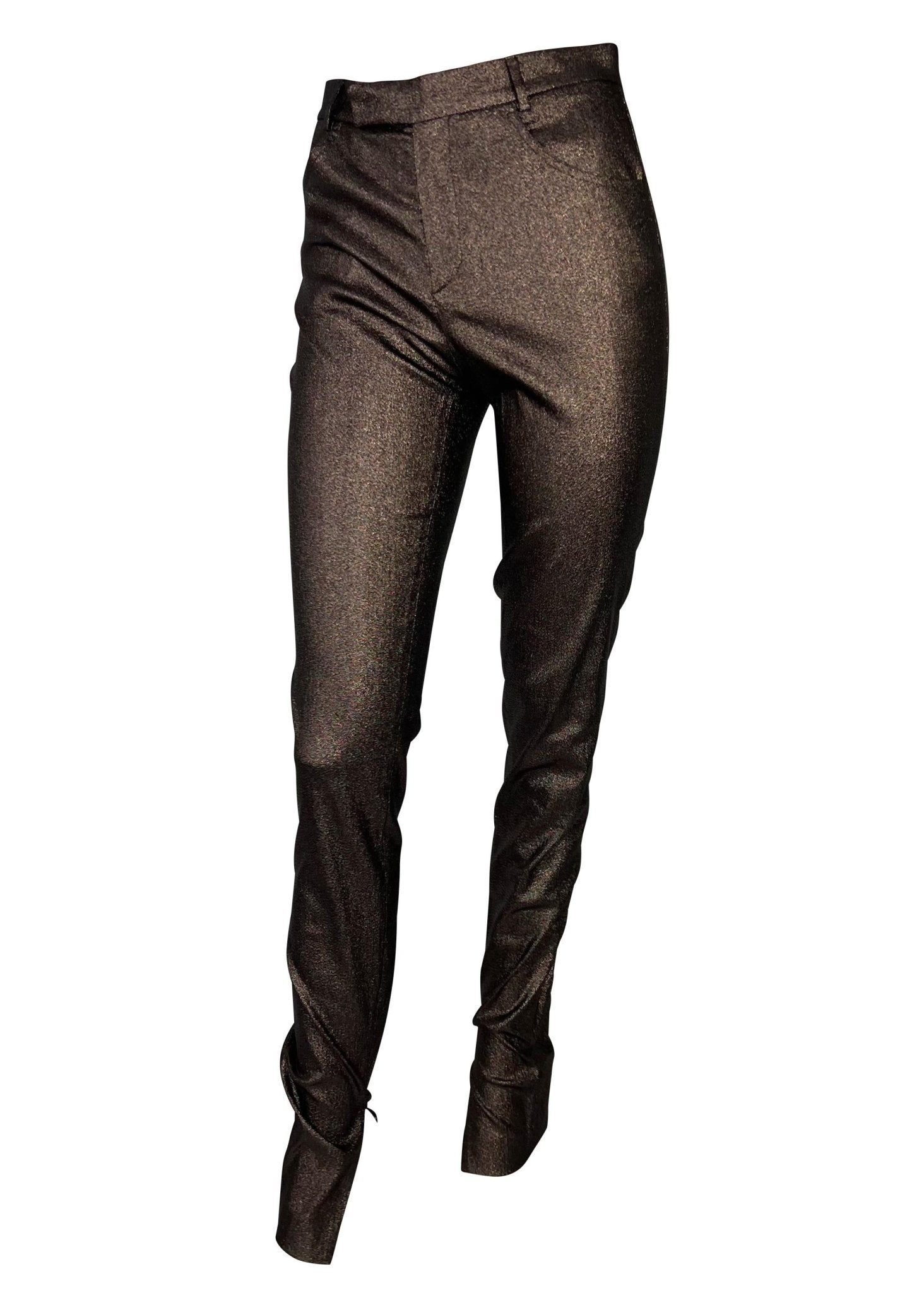 S/S 1997 Gucci by Tom Ford Runway Ad Brown Metallic Skinny Lurex Stretch Pants - RealList