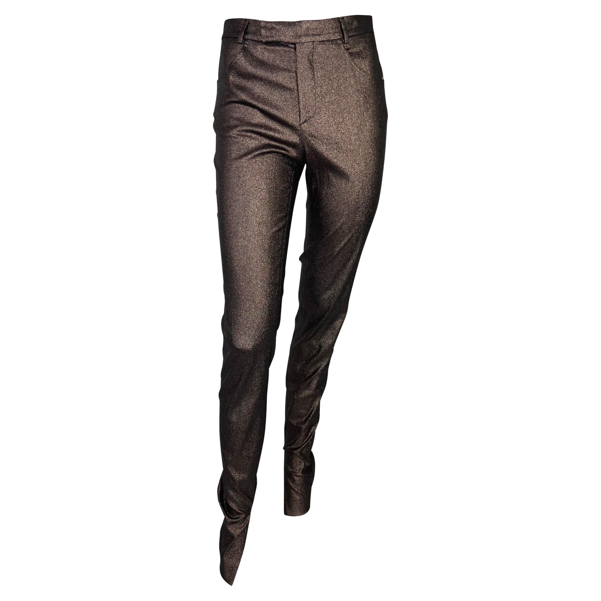 S/S 1997 Gucci by Tom Ford Runway Ad Brown Metallic Skinny Lurex Stretch Pants - RealList