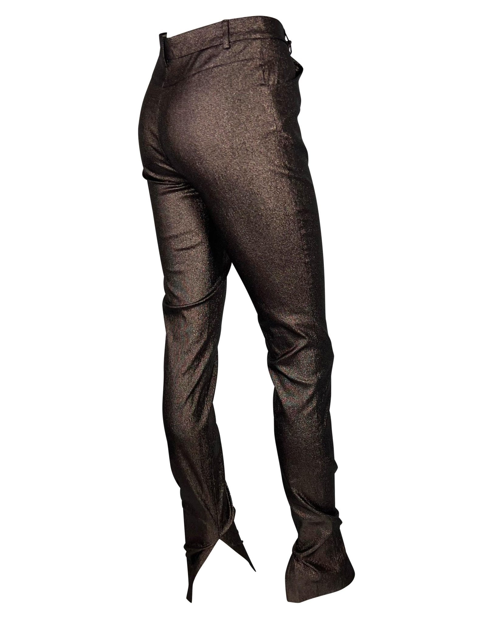 S/S 1997 Gucci by Tom Ford Runway Ad Brown Metallic Skinny Lurex Stretch Pants - RealList