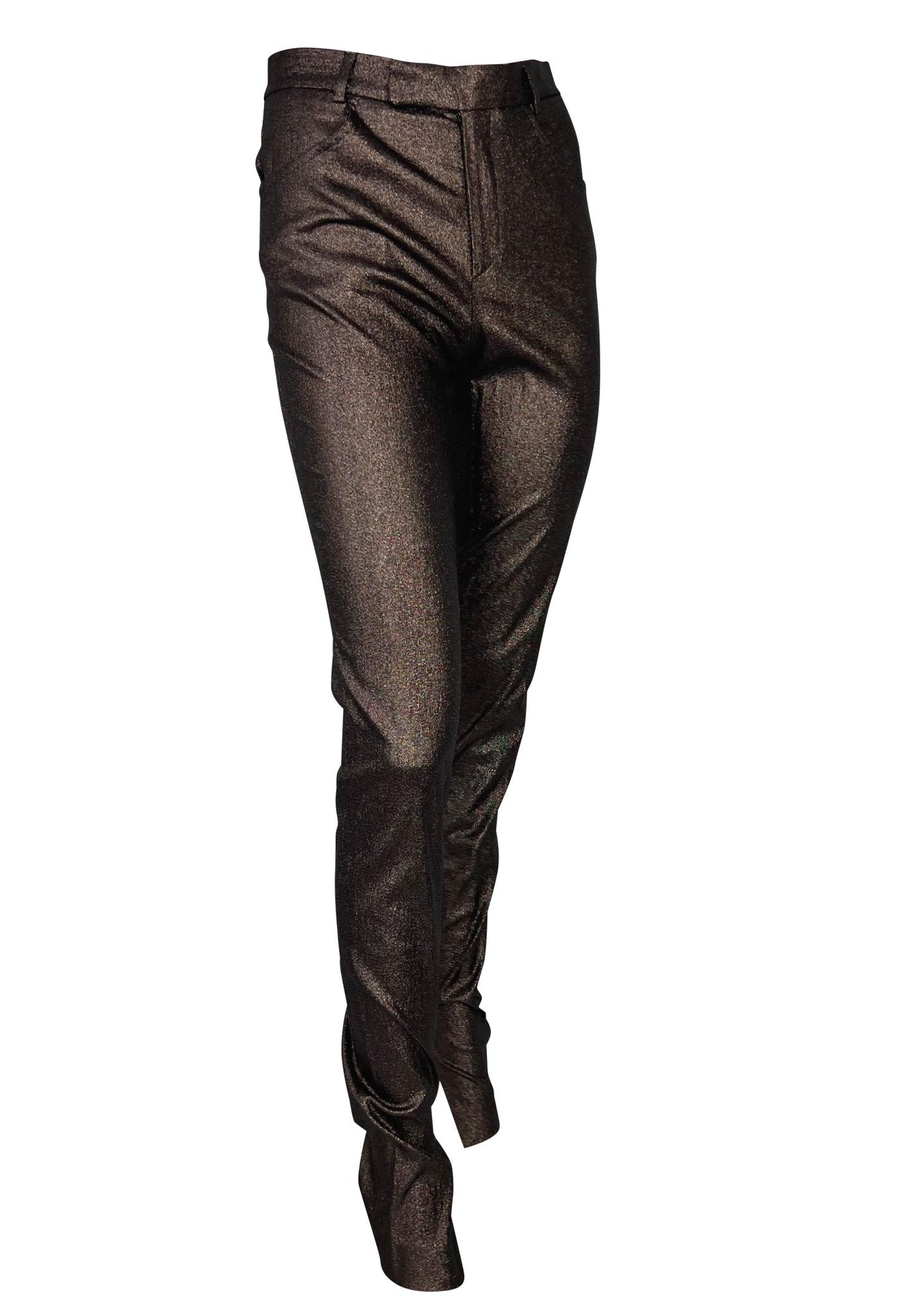 S/S 1997 Gucci by Tom Ford Runway Ad Brown Metallic Skinny Lurex Stretch Pants - RealList