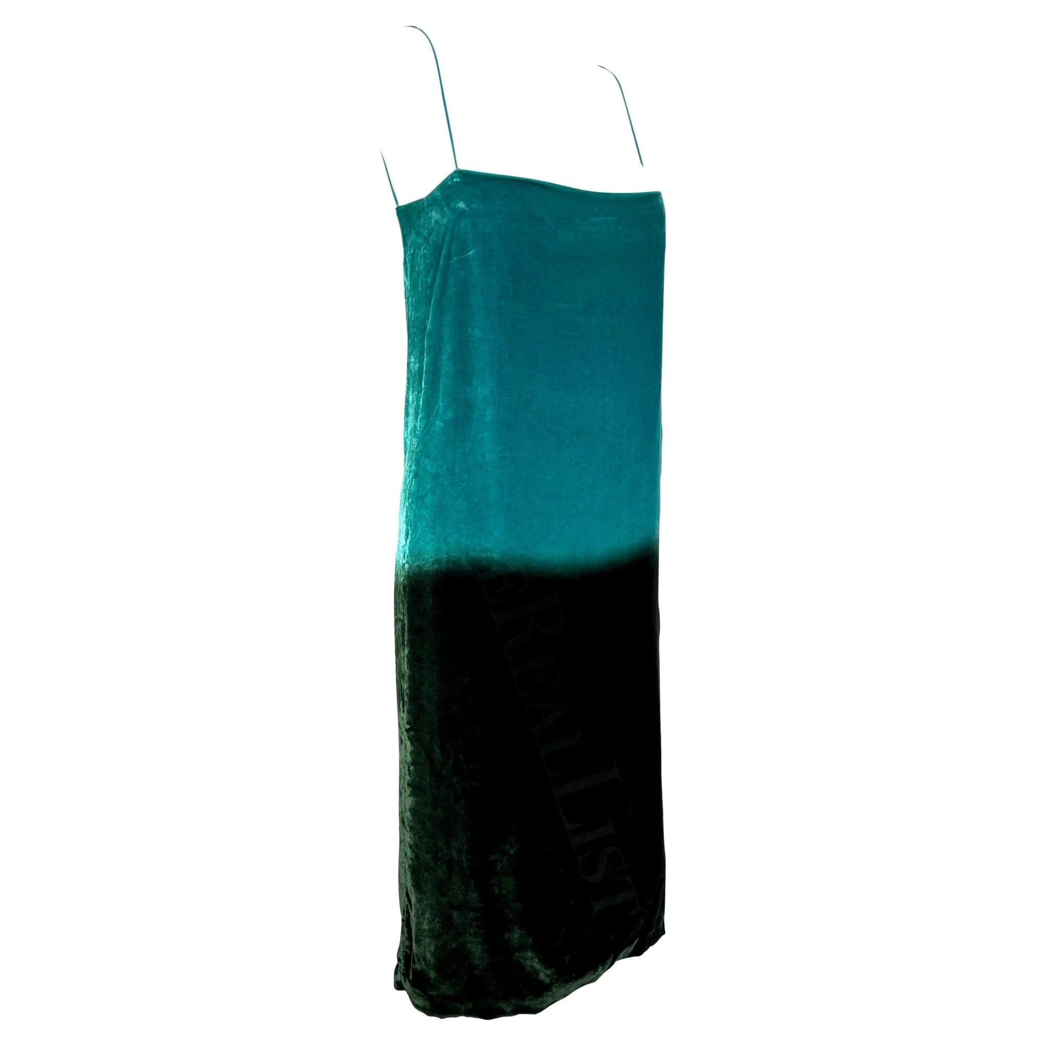 S/S 1997 Gucci by Tom Ford Runway Green Blue Ombré Velvet Shift Dress - RealList