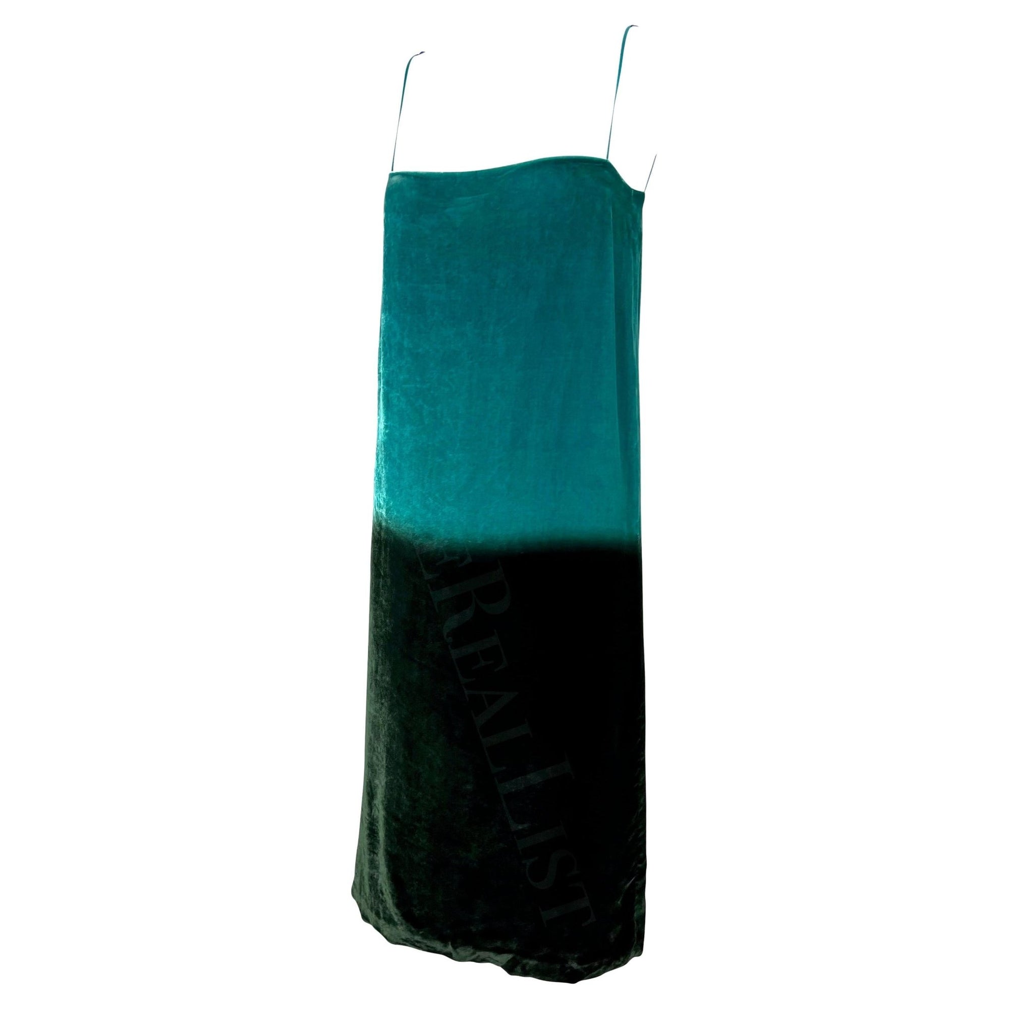 S/S 1997 Gucci by Tom Ford Runway Green Blue Ombré Velvet Shift Dress - RealList