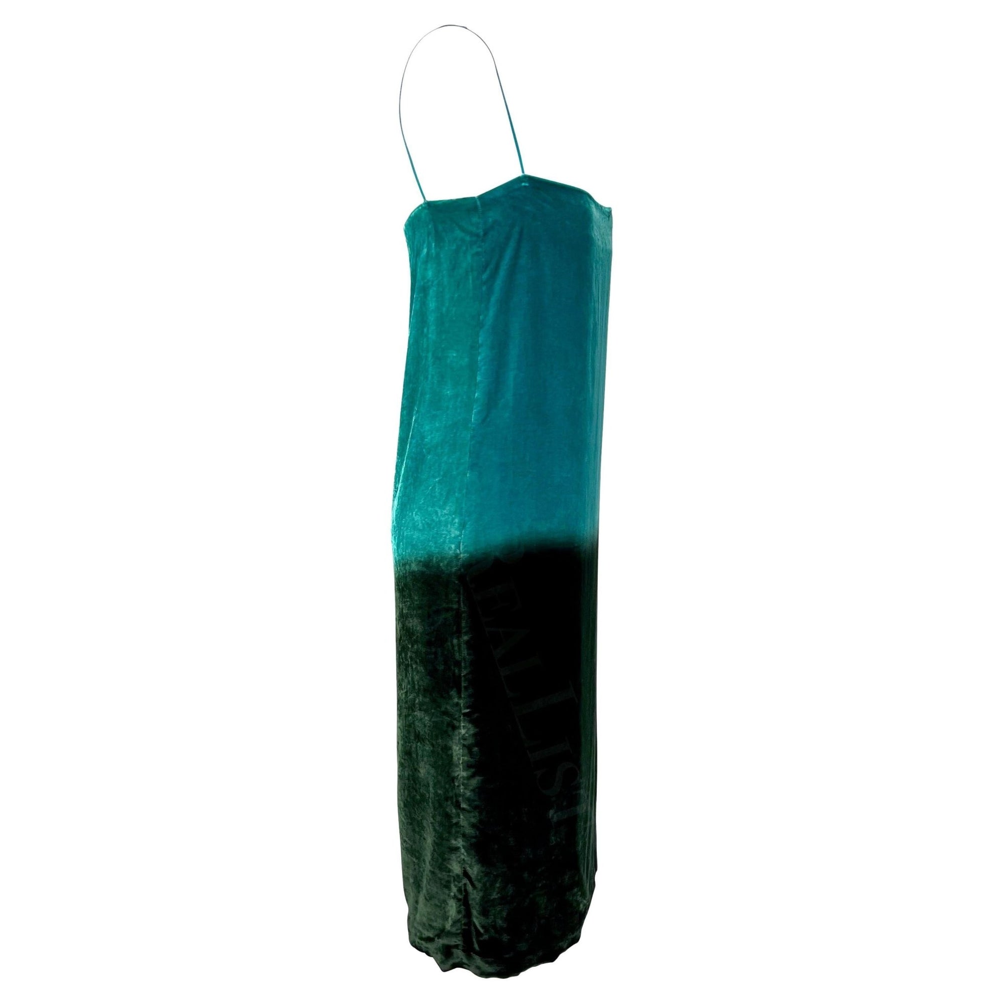 S/S 1997 Gucci by Tom Ford Runway Green Blue Ombré Velvet Shift Dress - RealList
