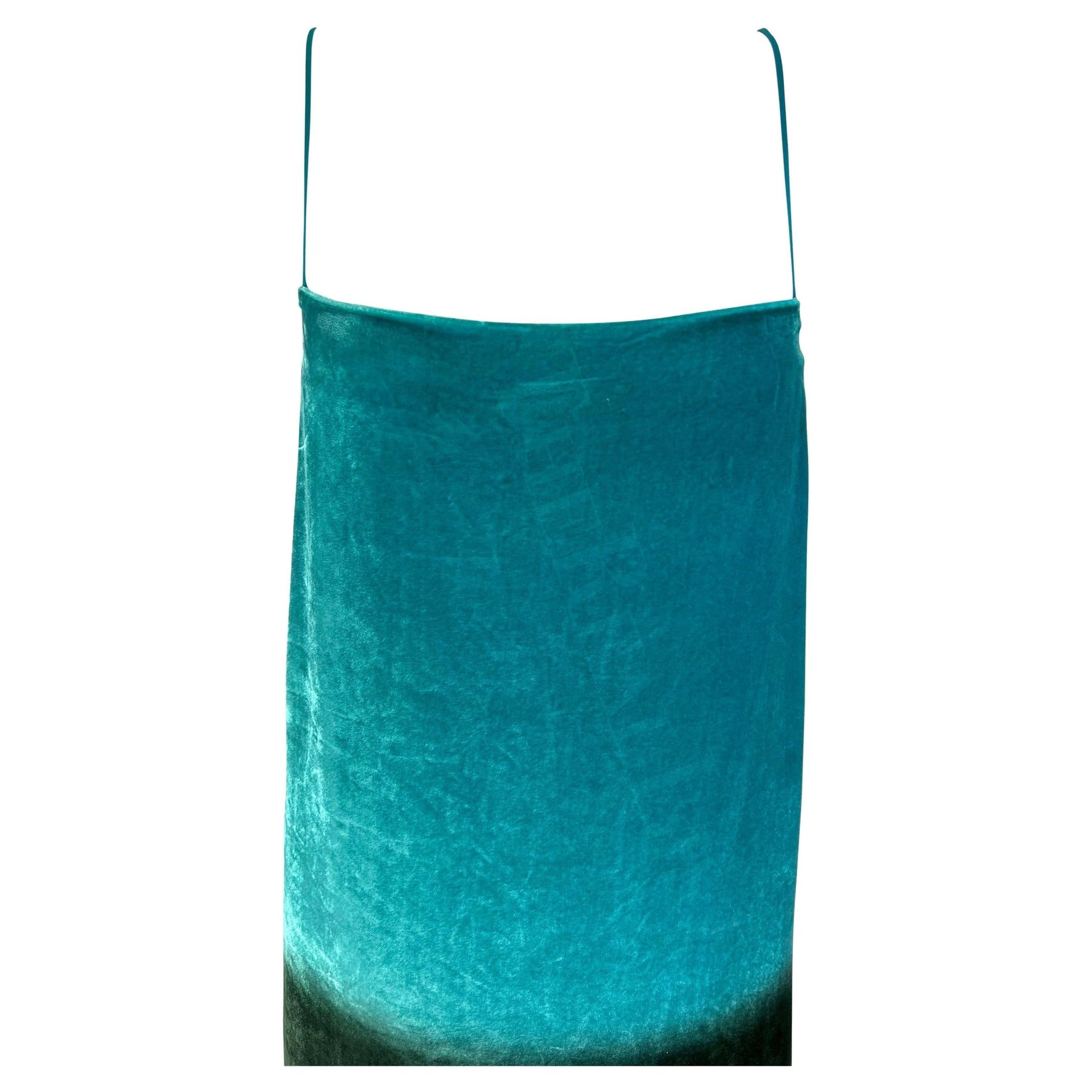 S/S 1997 Gucci by Tom Ford Runway Green Blue Ombré Velvet Shift Dress - RealList