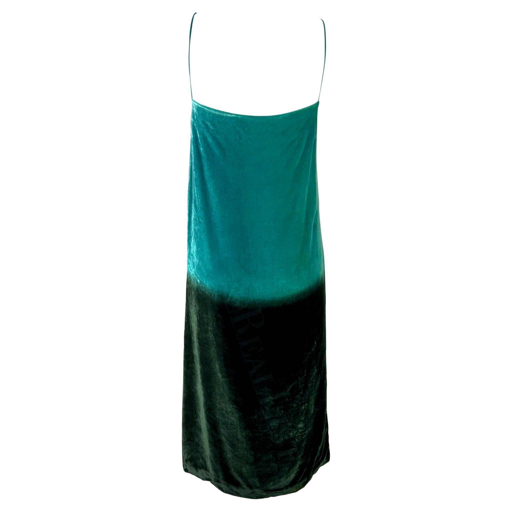 S/S 1997 Gucci by Tom Ford Runway Green Blue Ombré Velvet Shift Dress - RealList