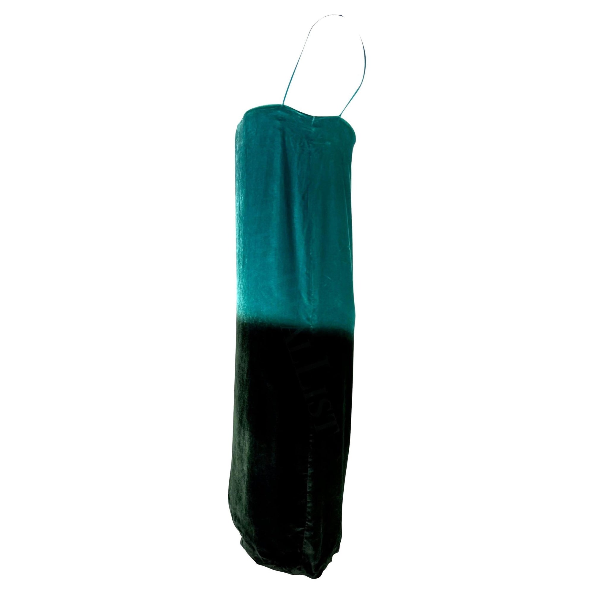 S/S 1997 Gucci by Tom Ford Runway Green Blue Ombré Velvet Shift Dress - RealList