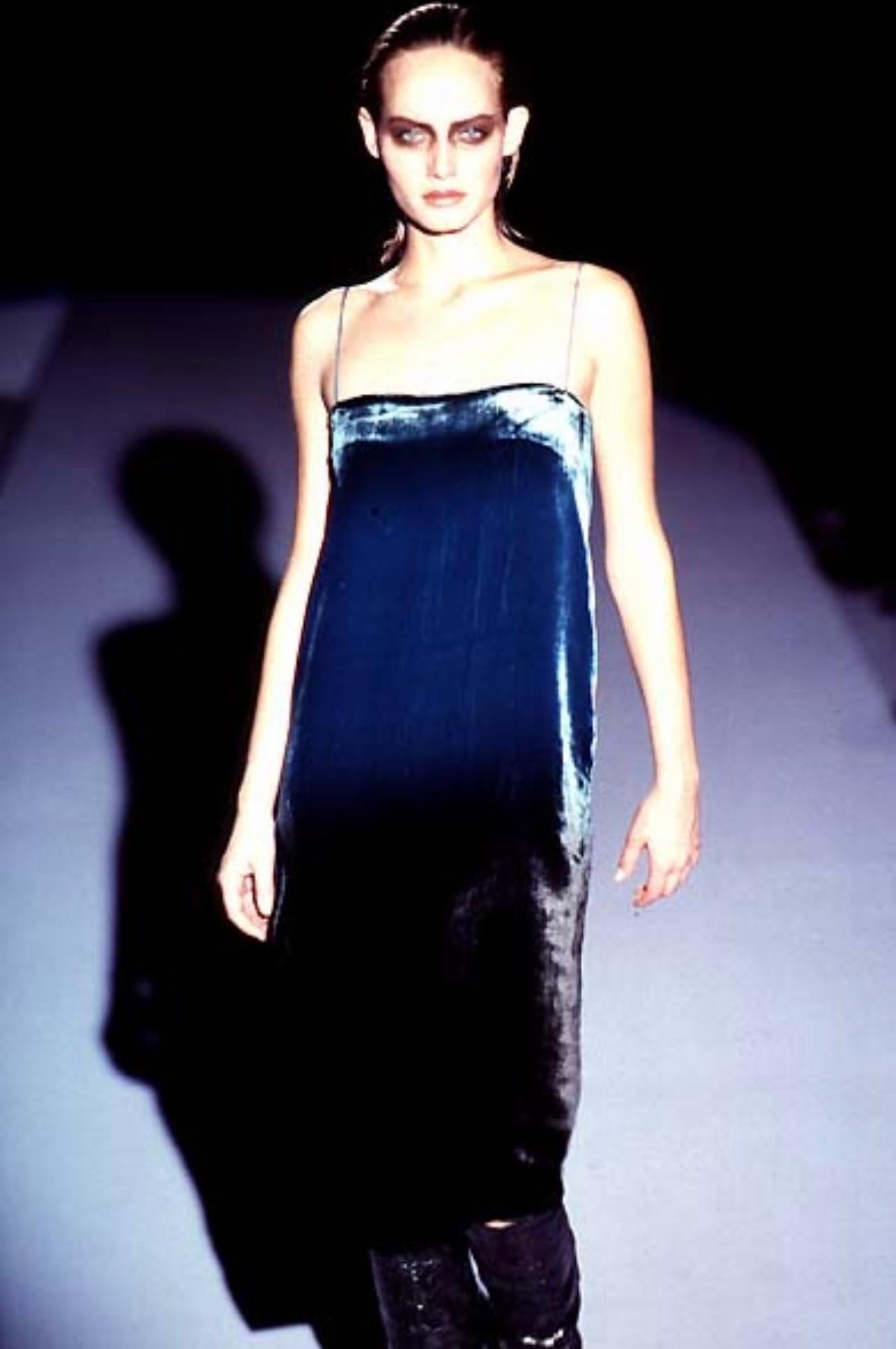 S/S 1997 Gucci by Tom Ford Runway Green Blue Ombré Velvet Shift Dress - RealList