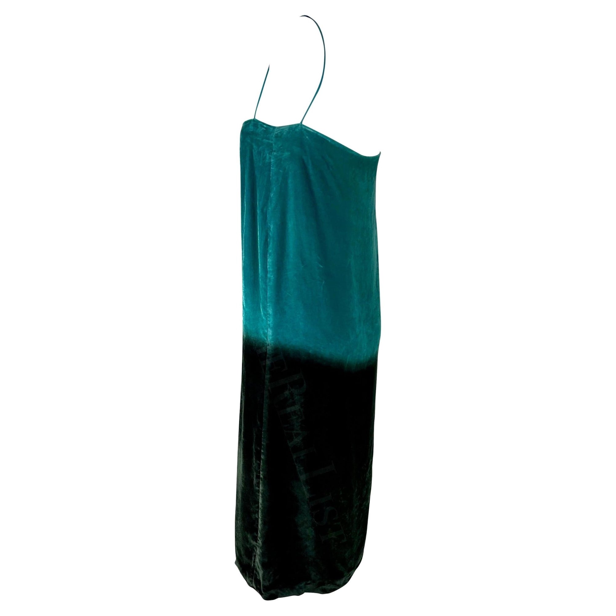 S/S 1997 Gucci by Tom Ford Runway Green Blue Ombré Velvet Shift Dress - RealList