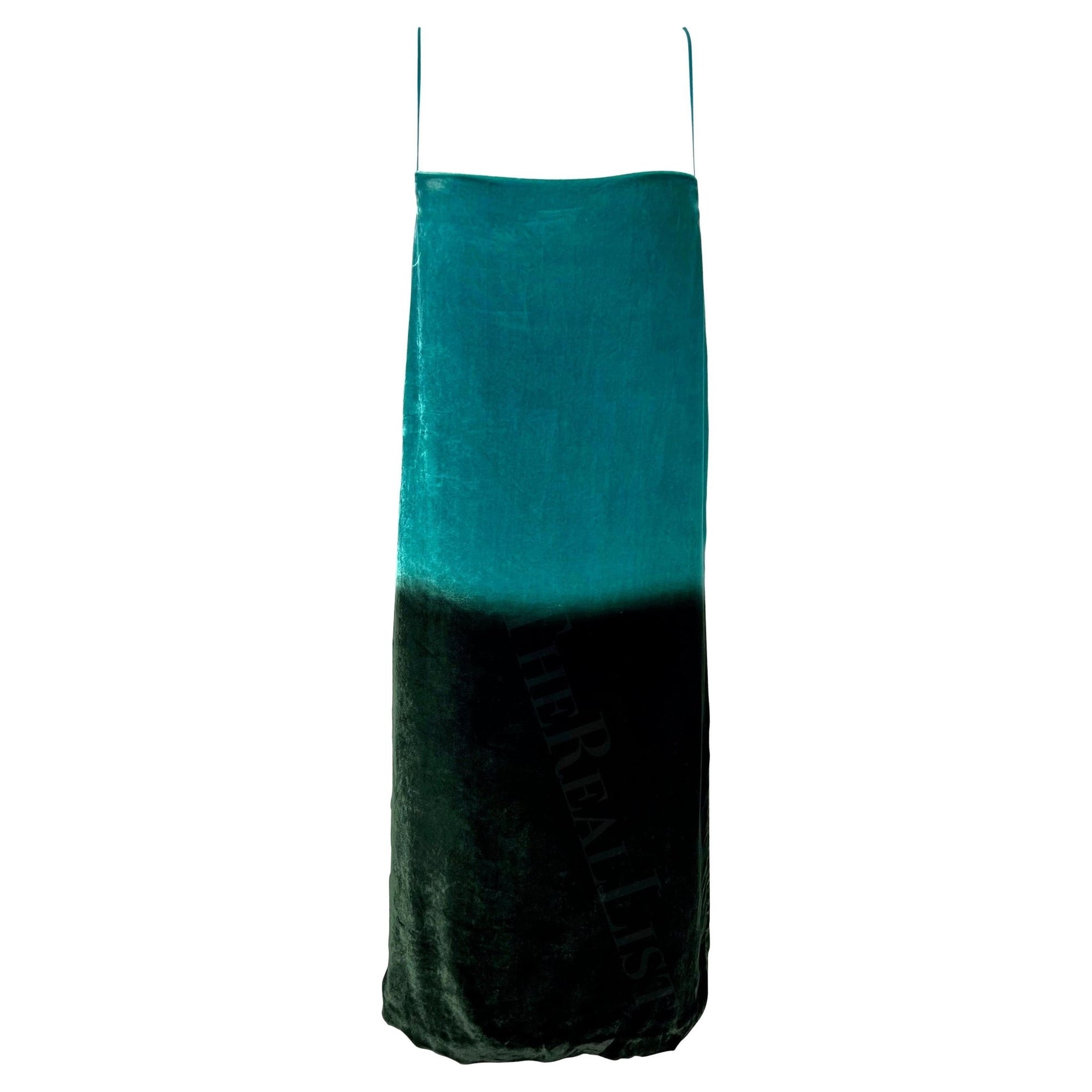S/S 1997 Gucci by Tom Ford Runway Green Blue Ombré Velvet Shift Dress - RealList
