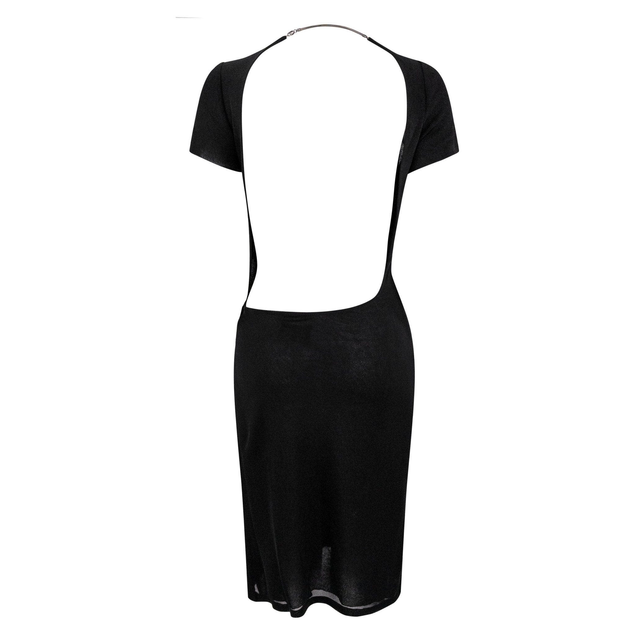S/S 1997 Gucci by Tom Ford Runway Sheer Black Backless Chain Mini Dress - RealList