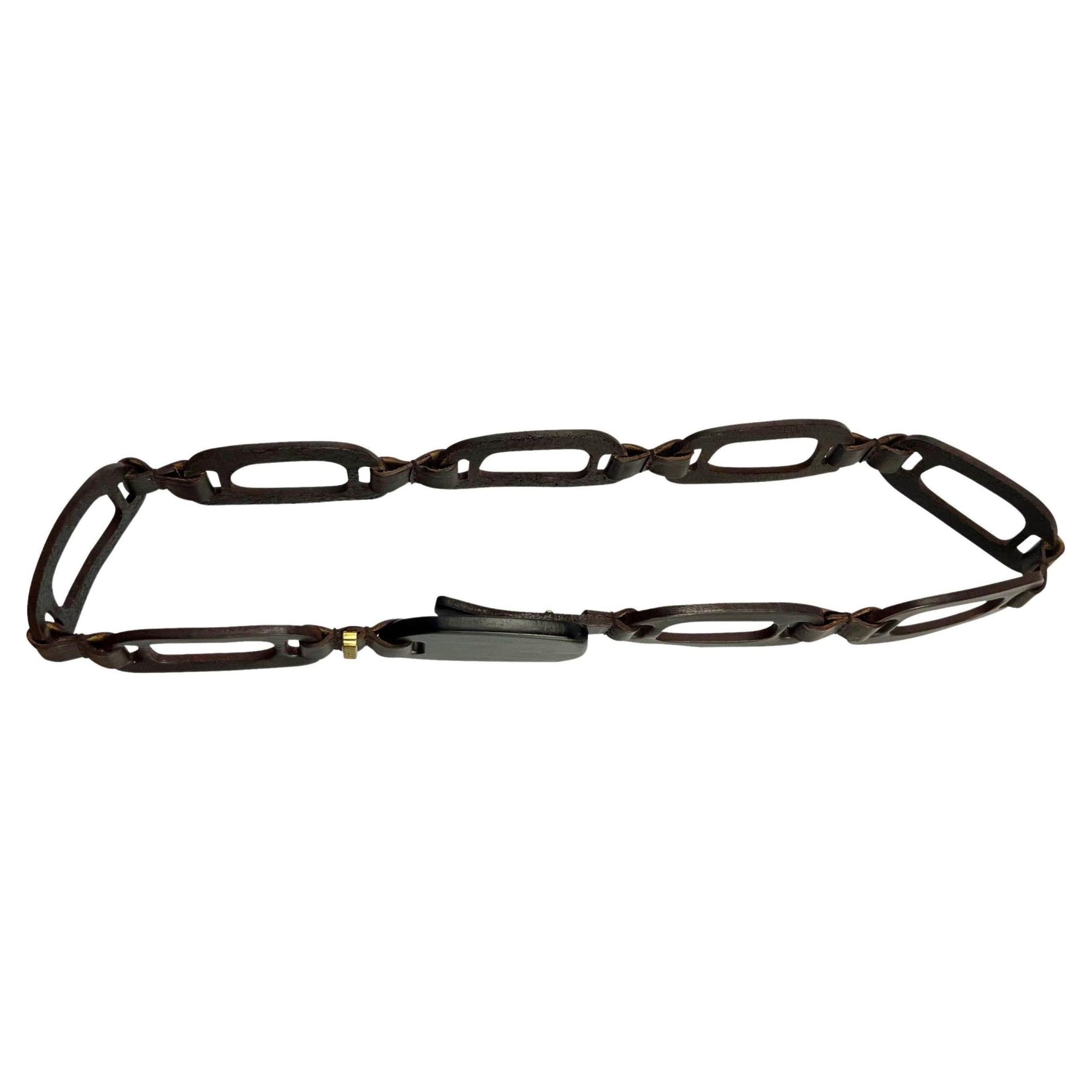 S/S 1997 Gucci by Tom Ford Wood Leather Chain Link Cutout Belt - RealList