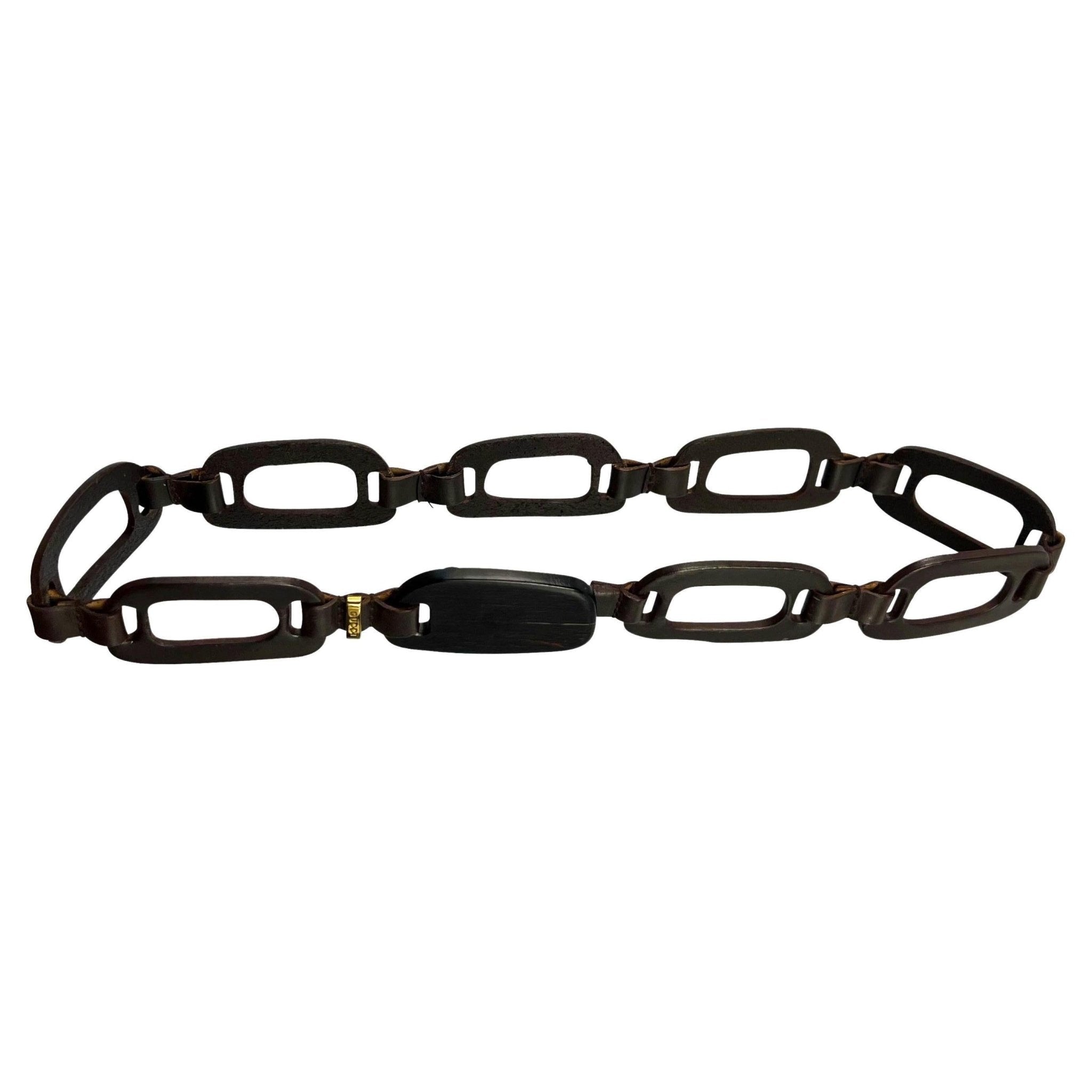 S/S 1997 Gucci by Tom Ford Wood Leather Chain Link Cutout Belt - RealList