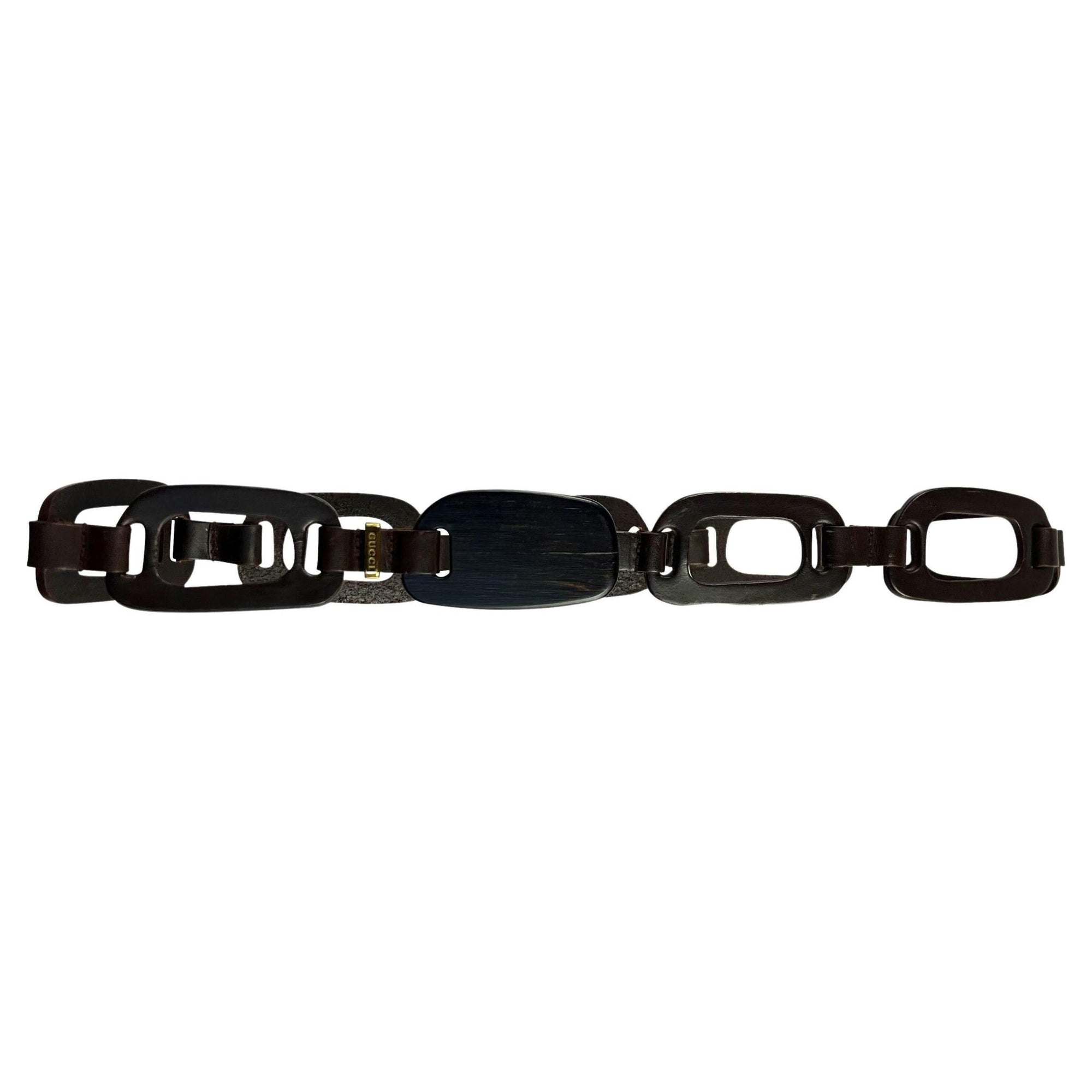 S/S 1997 Gucci by Tom Ford Wood Leather Chain Link Cutout Belt - RealList