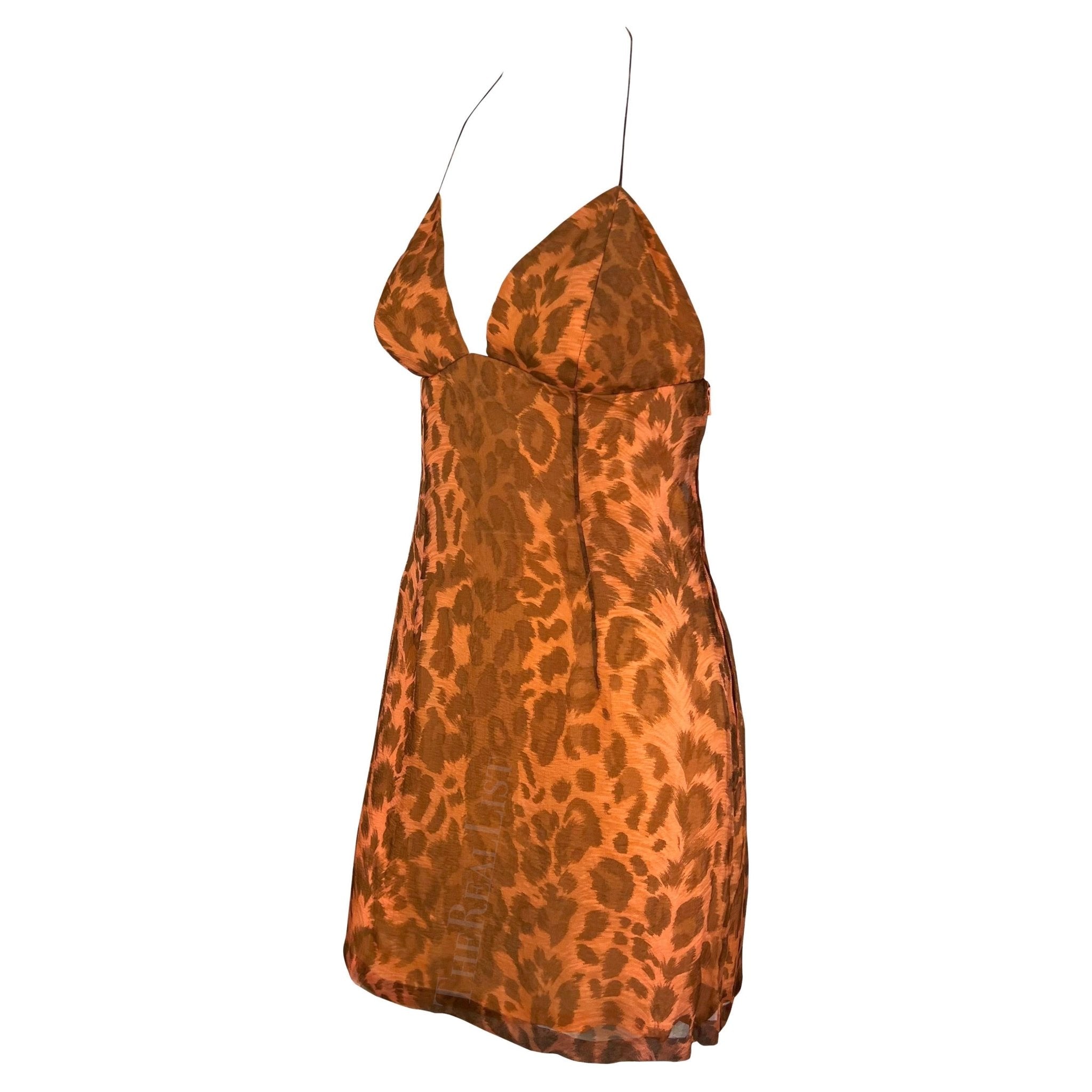 S/S 1997 Jacques Fath Runway Orange Leopard Print Halterneck Mini Dress - RealList