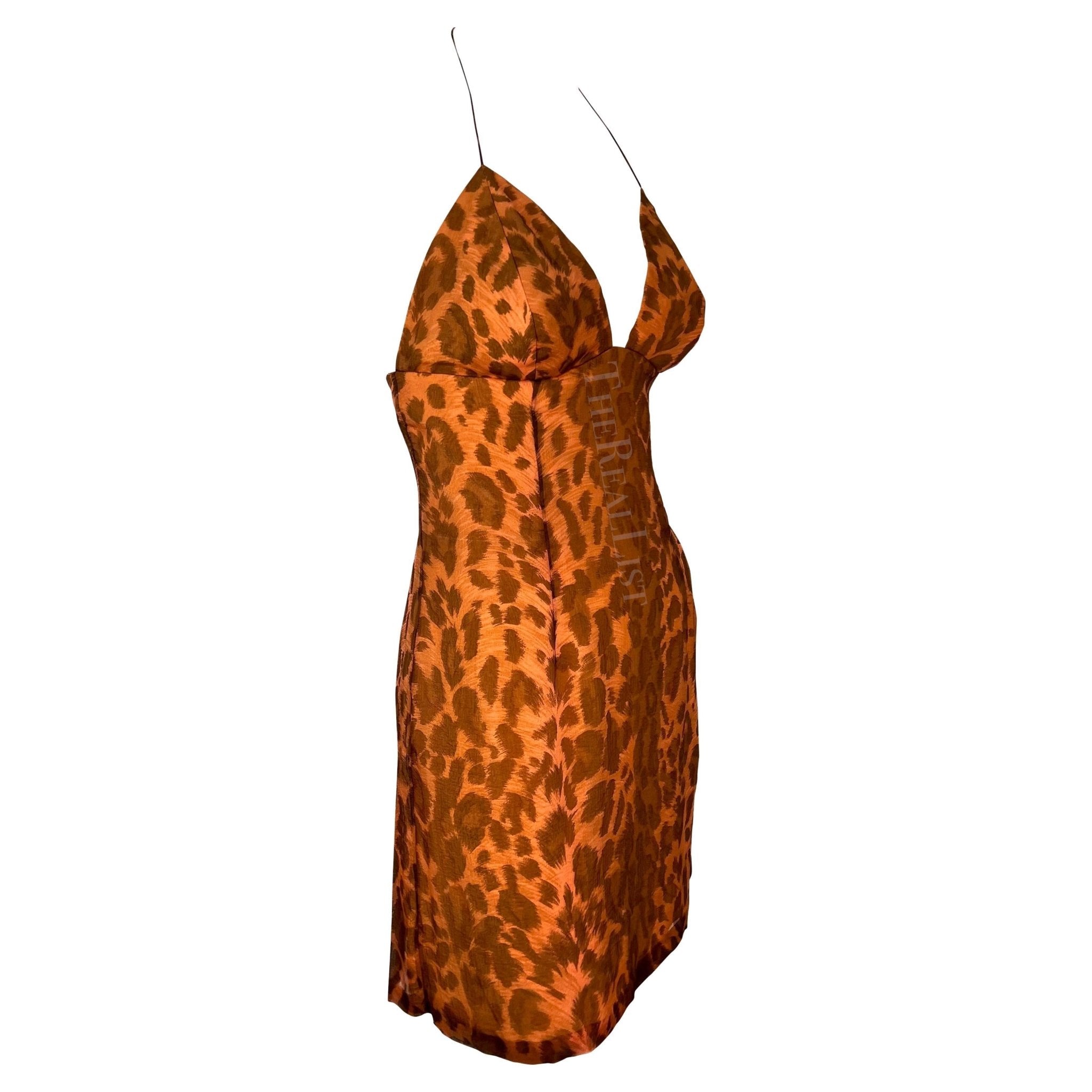 S/S 1997 Jacques Fath Runway Orange Leopard Print Halterneck Mini Dress - RealList