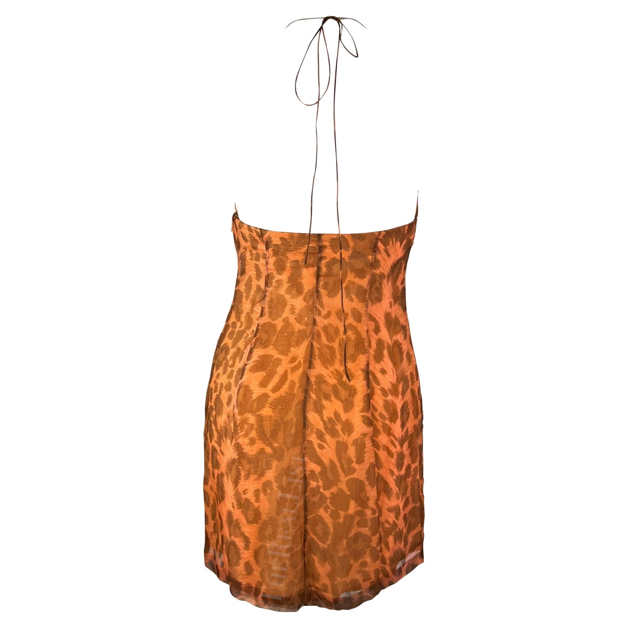 S/S 1997 Jacques Fath Runway Orange Leopard Print Halterneck Mini Dress - RealList