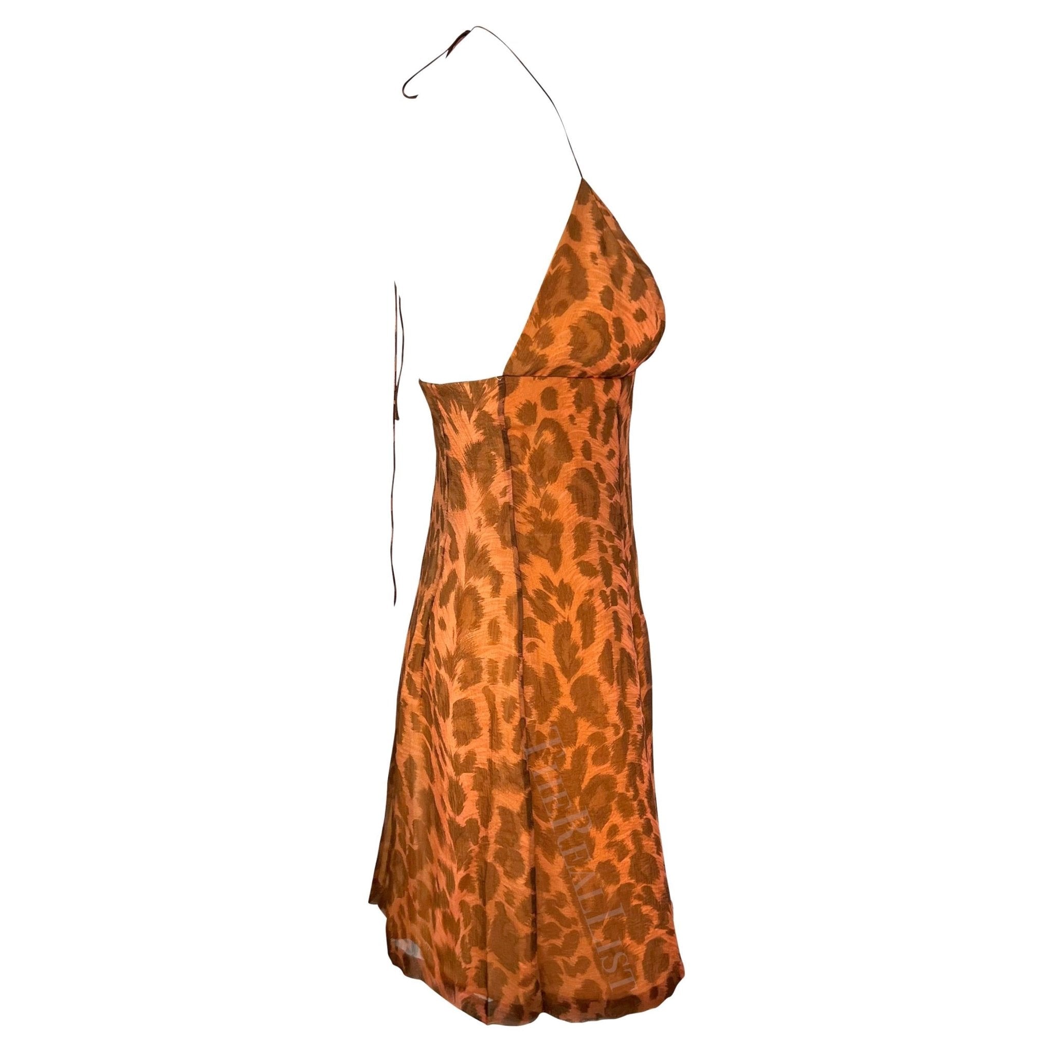 S/S 1997 Jacques Fath Runway Orange Leopard Print Halterneck Mini Dress - RealList