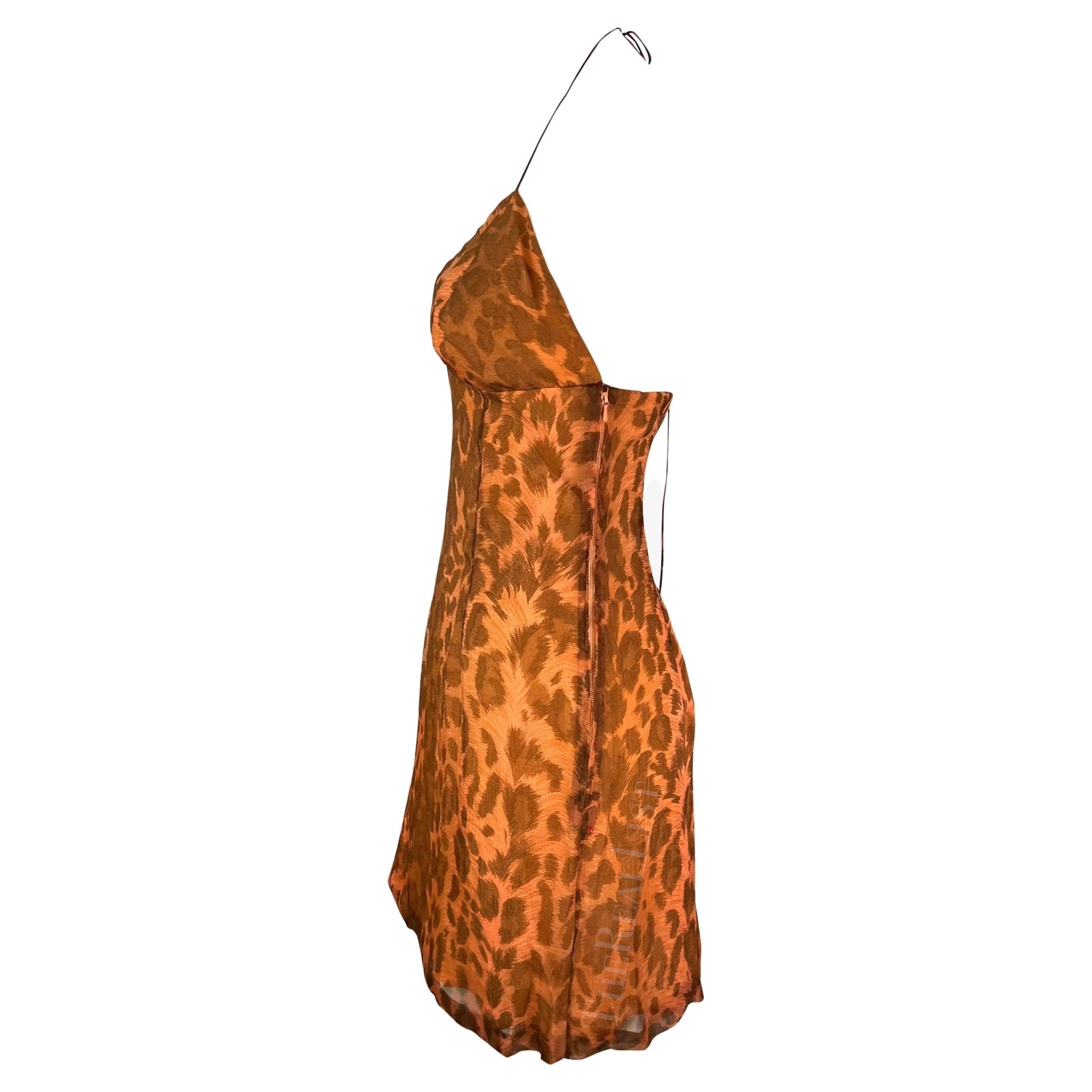 S/S 1997 Jacques Fath Runway Orange Leopard Print Halterneck Mini Dress - RealList