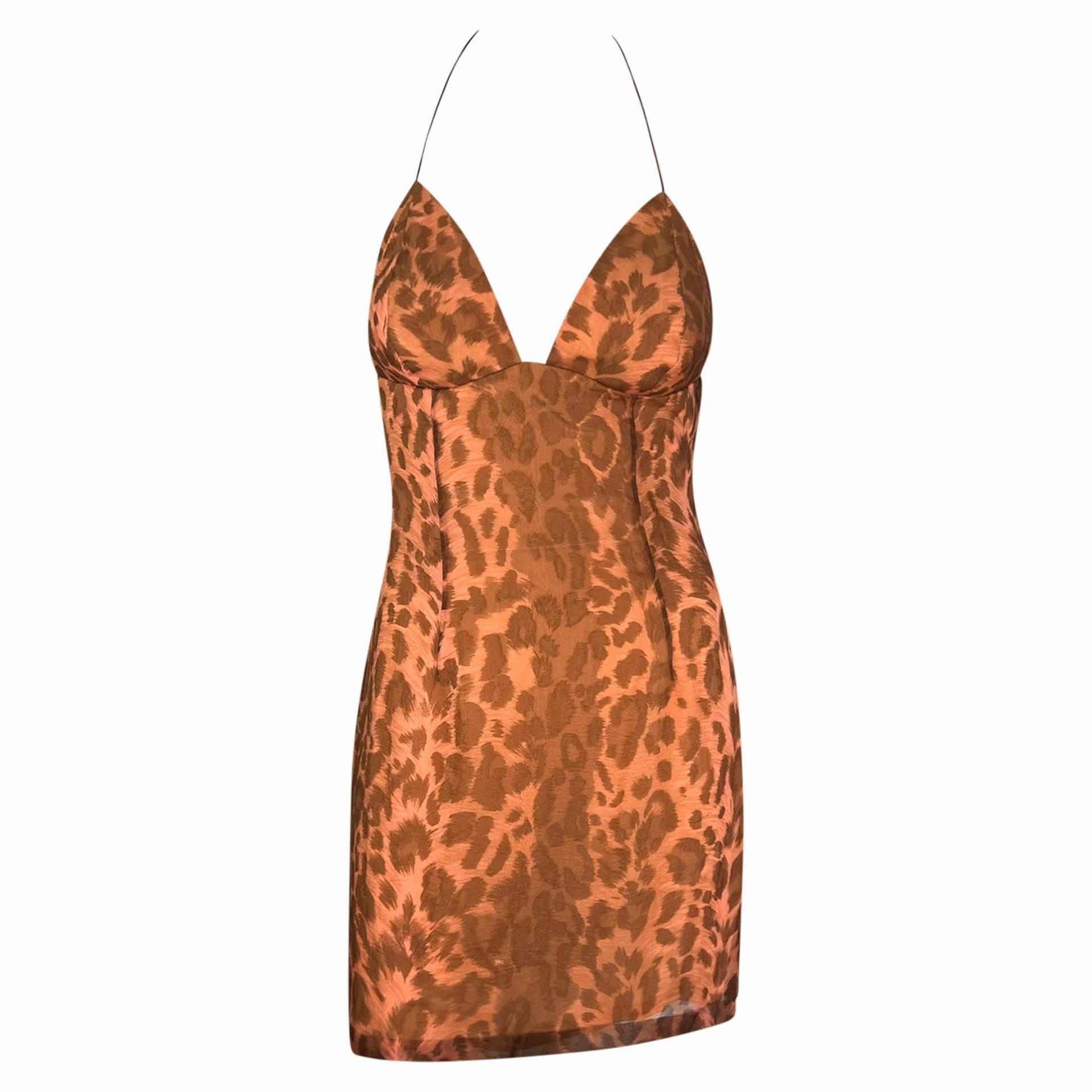 S/S 1997 Jacques Fath Runway Orange Leopard Print Halterneck Mini Dress - RealList