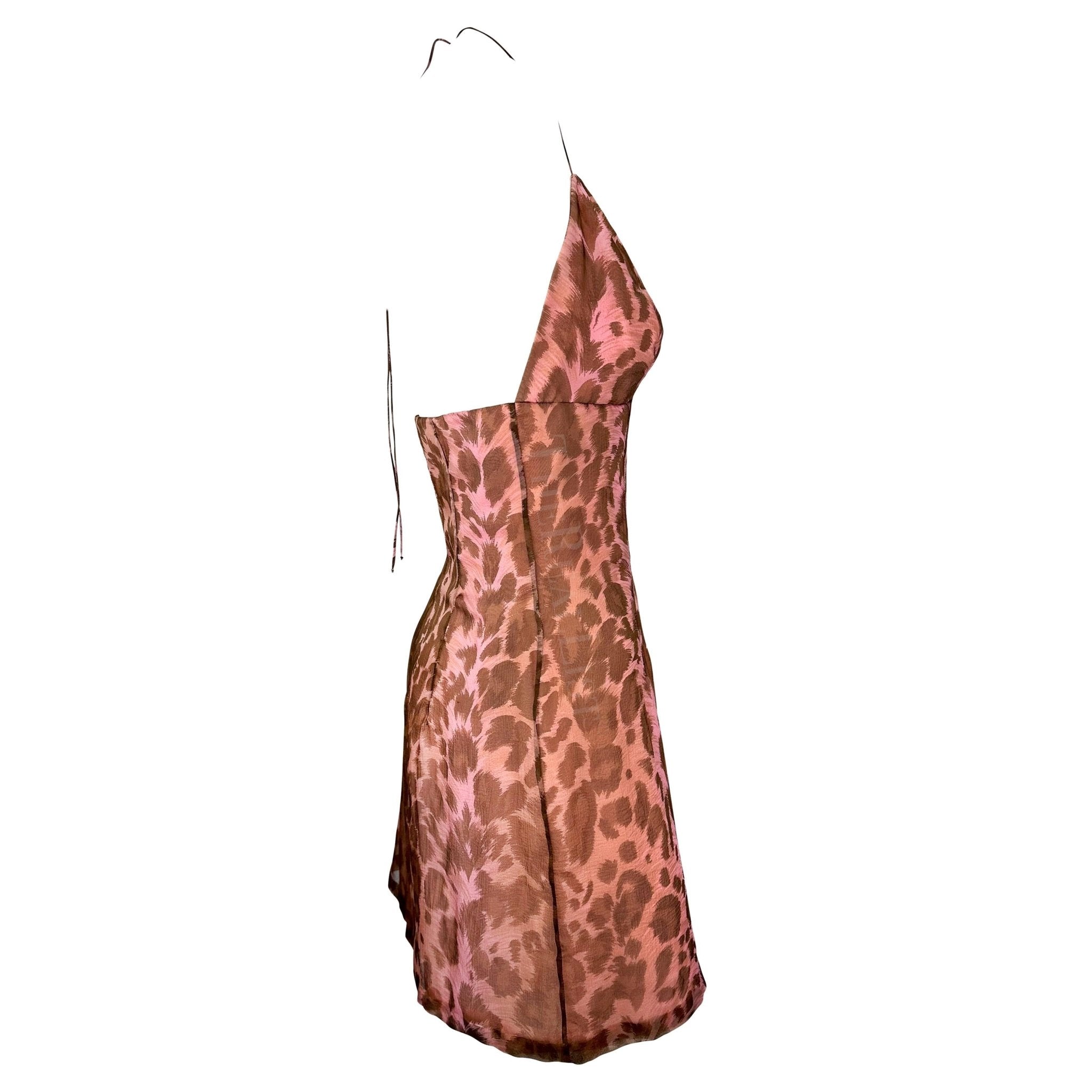 S/S 1997 Jacques Fath Runway Pink Leopard Print Halter Mini Dress - RealList