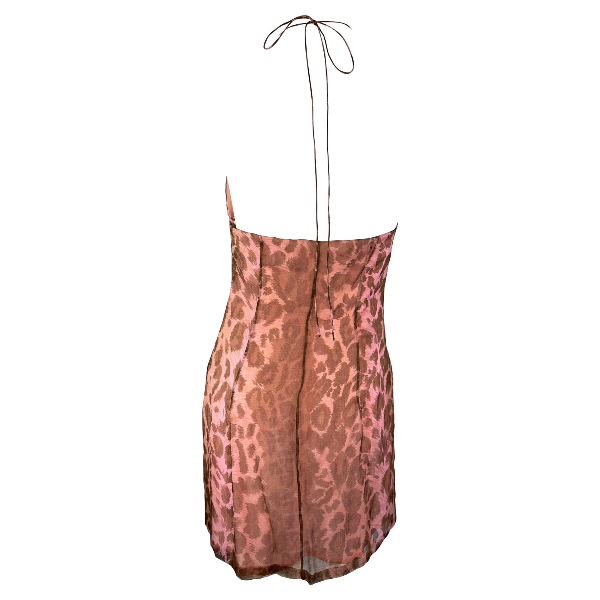 S/S 1997 Jacques Fath Runway Pink Leopard Print Halter Mini Dress - RealList