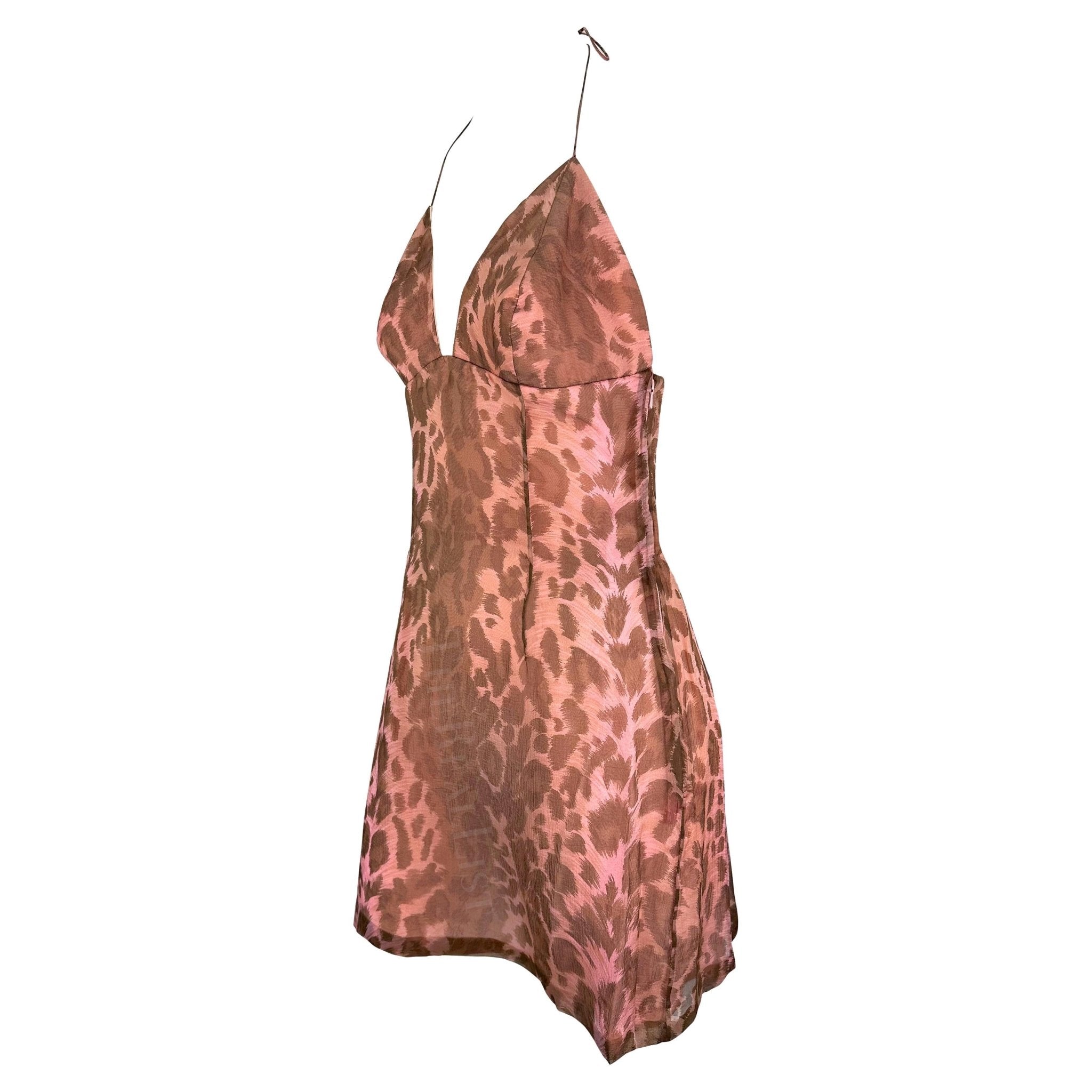 S/S 1997 Jacques Fath Runway Pink Leopard Print Halter Mini Dress - RealList