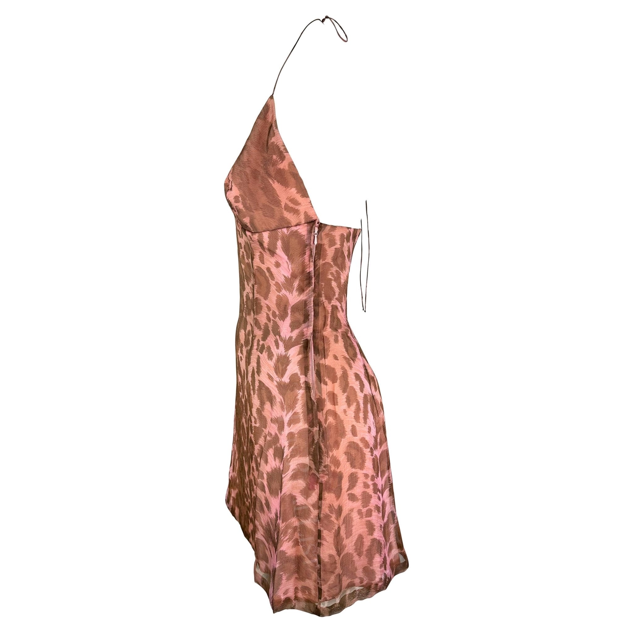 S/S 1997 Jacques Fath Runway Pink Leopard Print Halter Mini Dress - RealList