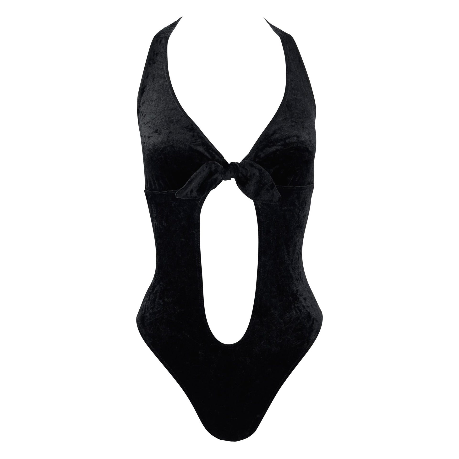 S/S 1997 Paco Rabanne Runway Velvet Plunging Tie Front Bodysuit Top - RealList