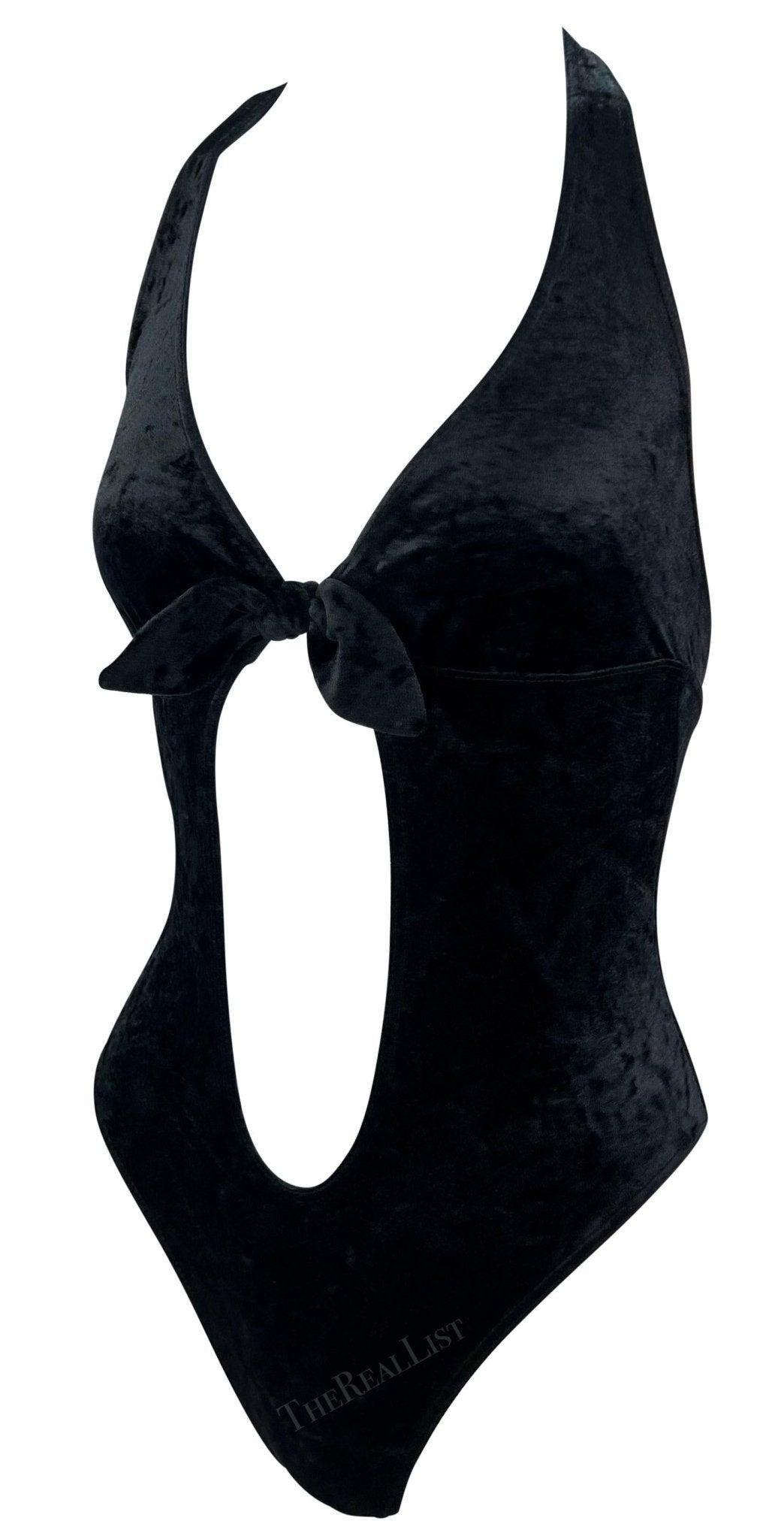 S/S 1997 Paco Rabanne Runway Velvet Plunging Tie Front Bodysuit Top - RealList