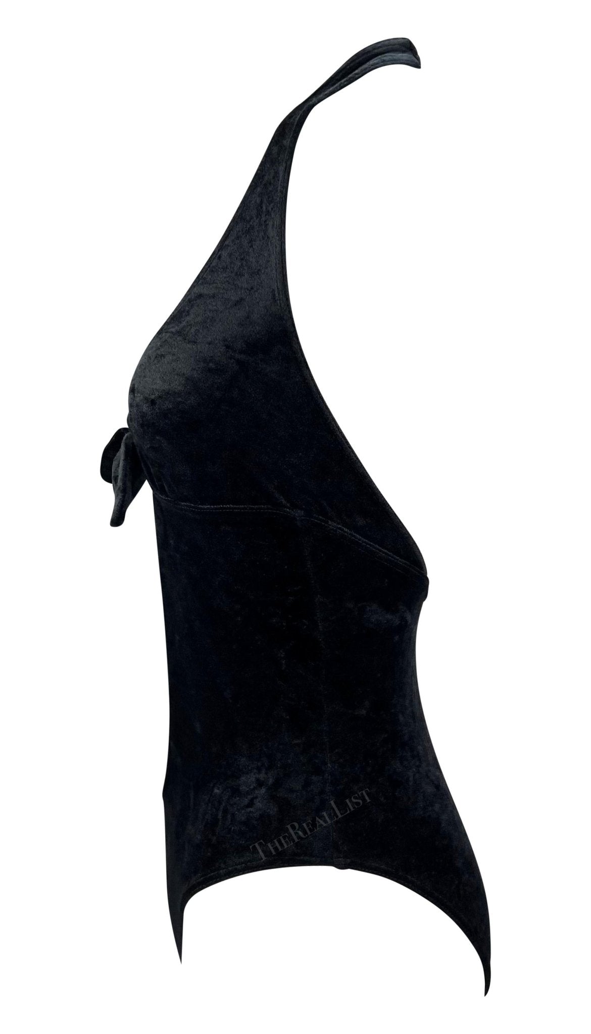 S/S 1997 Paco Rabanne Runway Velvet Plunging Tie Front Bodysuit Top - RealList