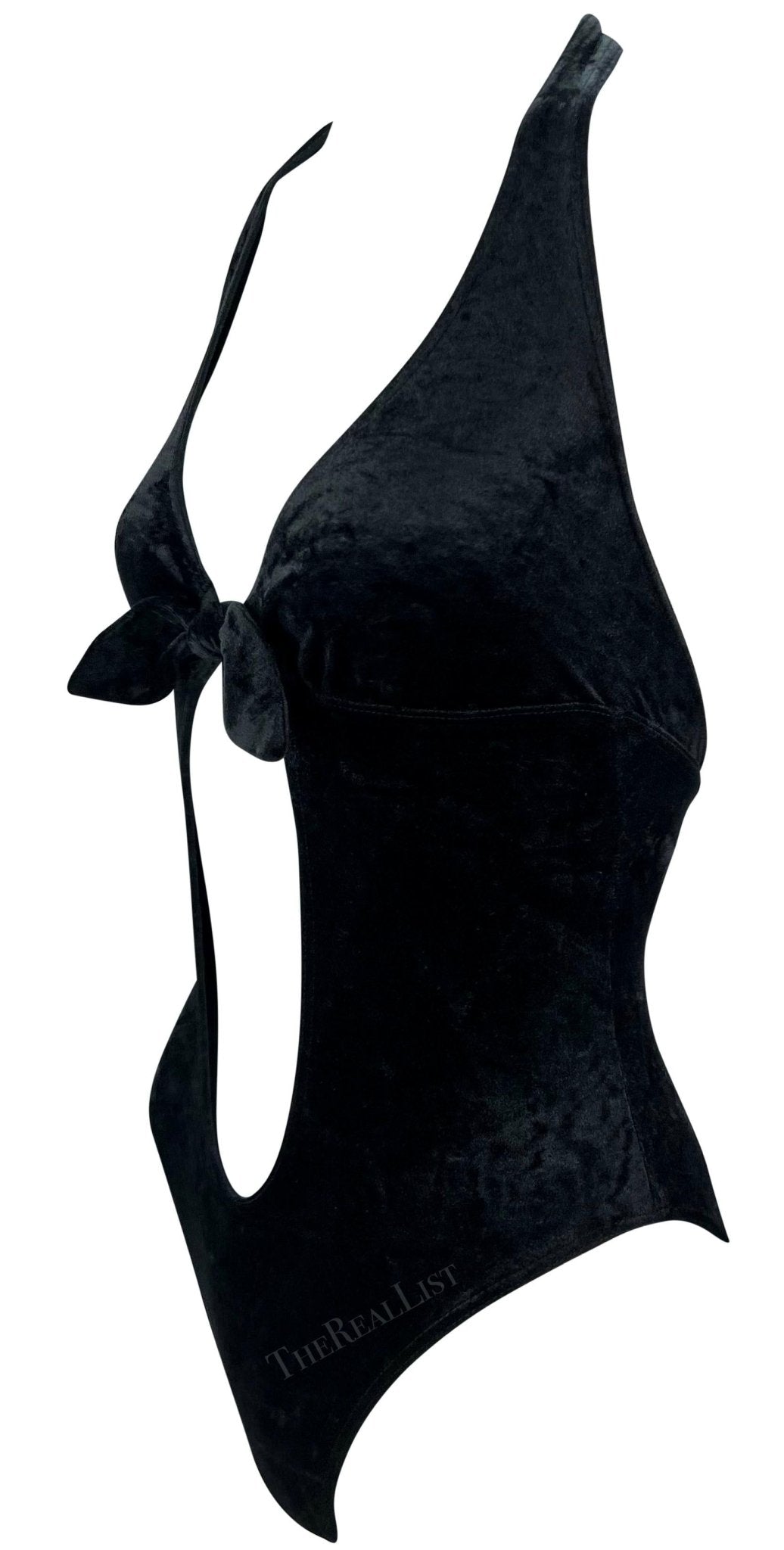 S/S 1997 Paco Rabanne Runway Velvet Plunging Tie Front Bodysuit Top - RealList