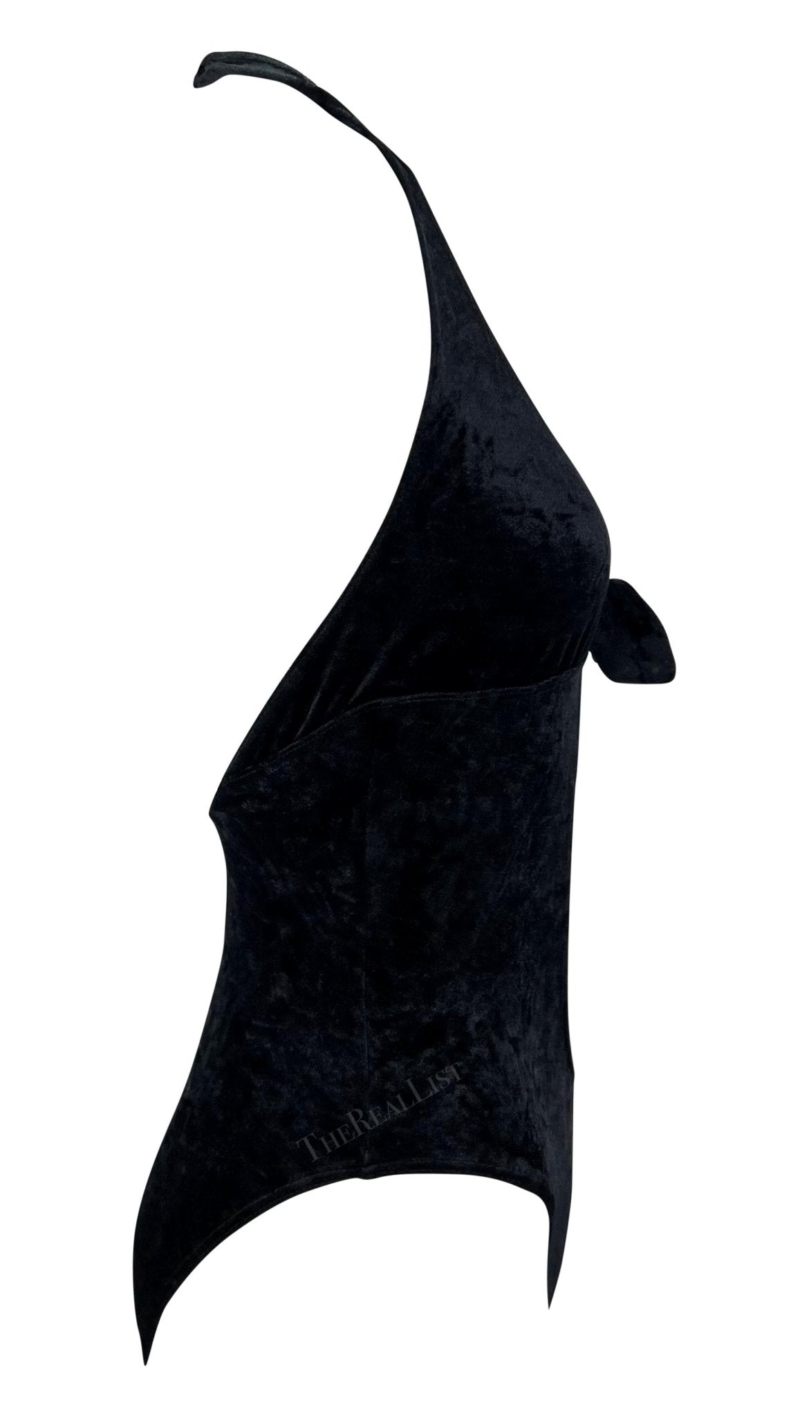 S/S 1997 Paco Rabanne Runway Velvet Plunging Tie Front Bodysuit Top - RealList