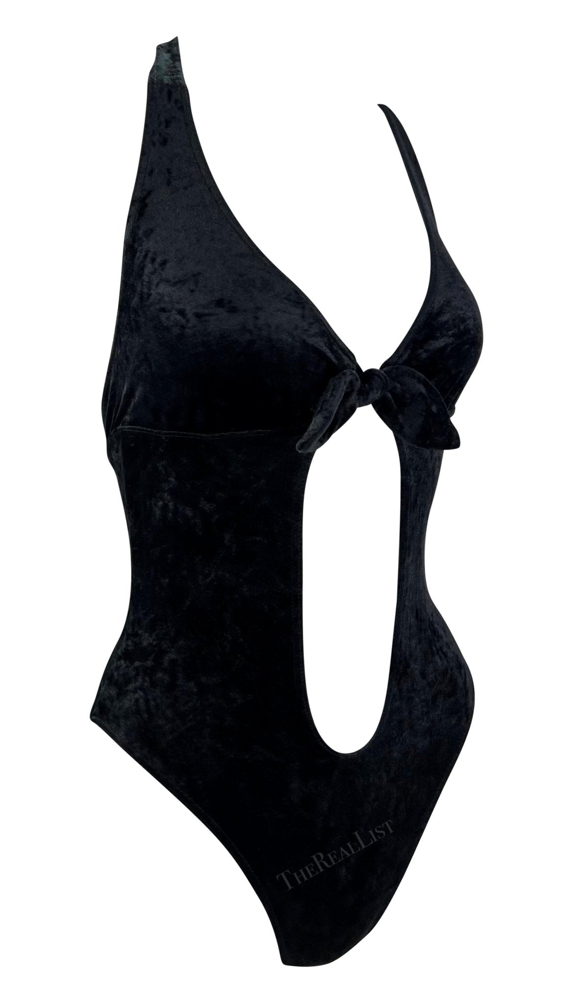 S/S 1997 Paco Rabanne Runway Velvet Plunging Tie Front Bodysuit Top - RealList