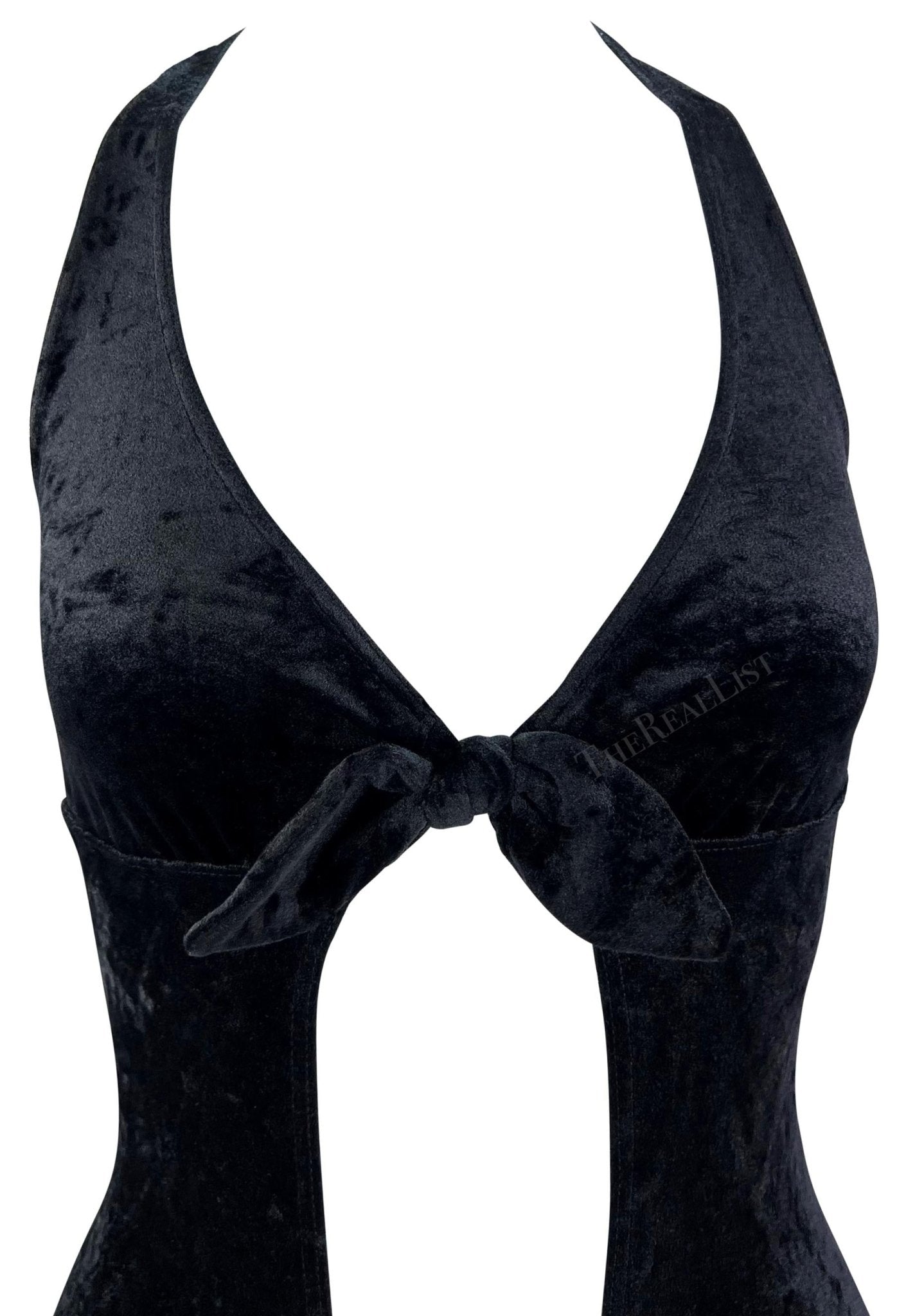 S/S 1997 Paco Rabanne Runway Velvet Plunging Tie Front Bodysuit Top - RealList