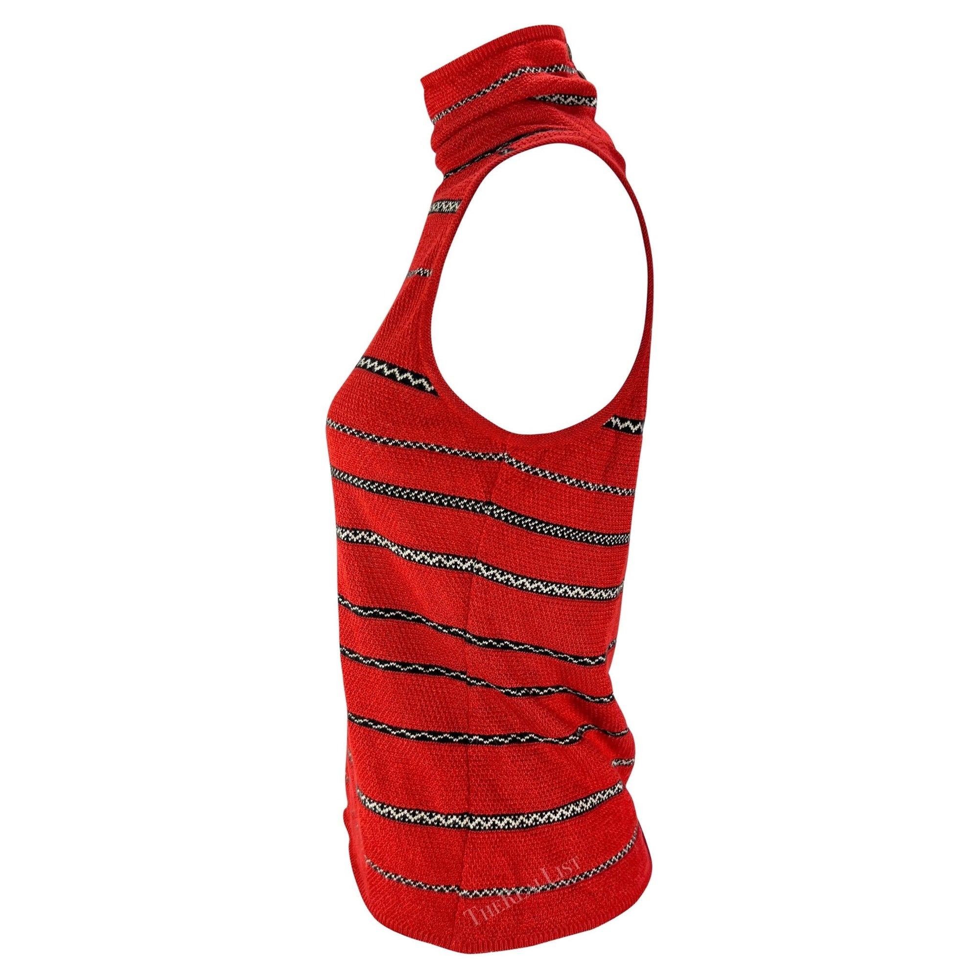 S/S 1997 Ralph Lauren Runway Ad Stretch Knit Linen Red Stripe Mock Neck Sleeveless Top - RealList