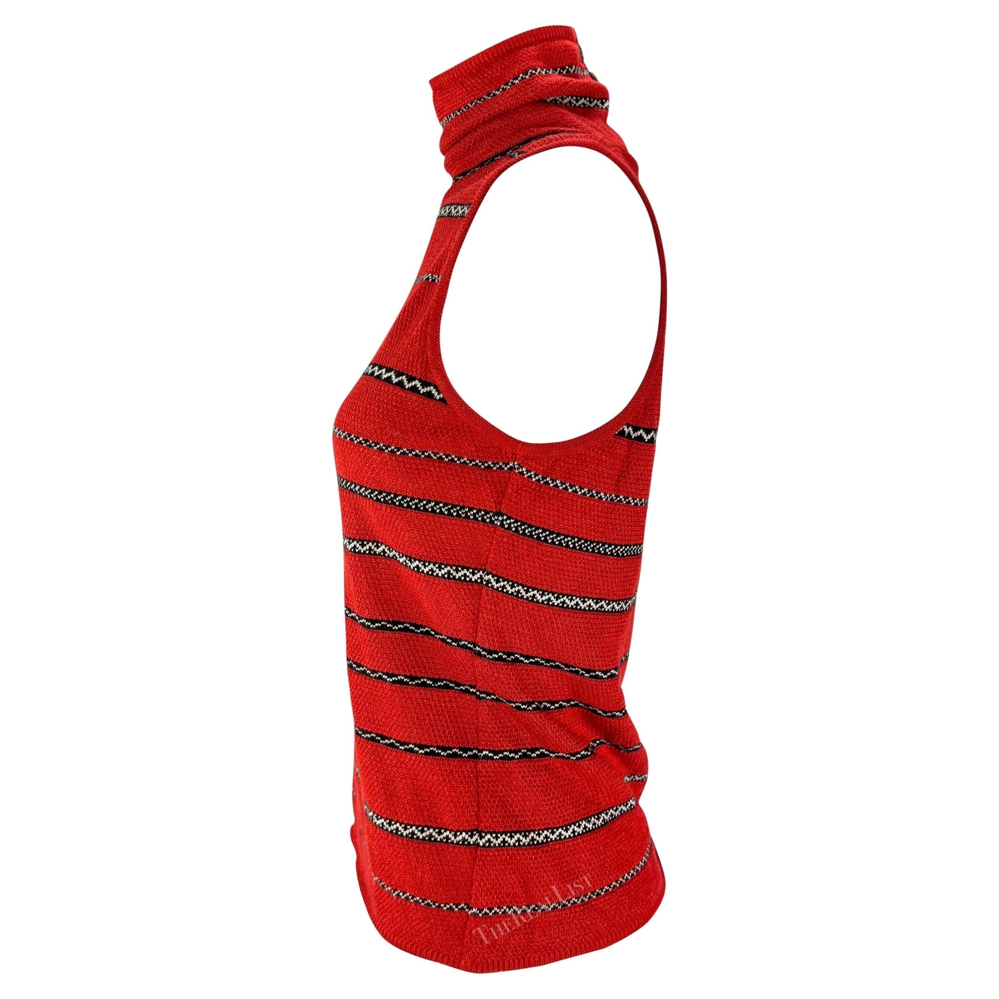 S/S 1997 Ralph Lauren Runway Ad Stretch Knit Linen Red Stripe Mock Neck Sleeveless Top - RealList