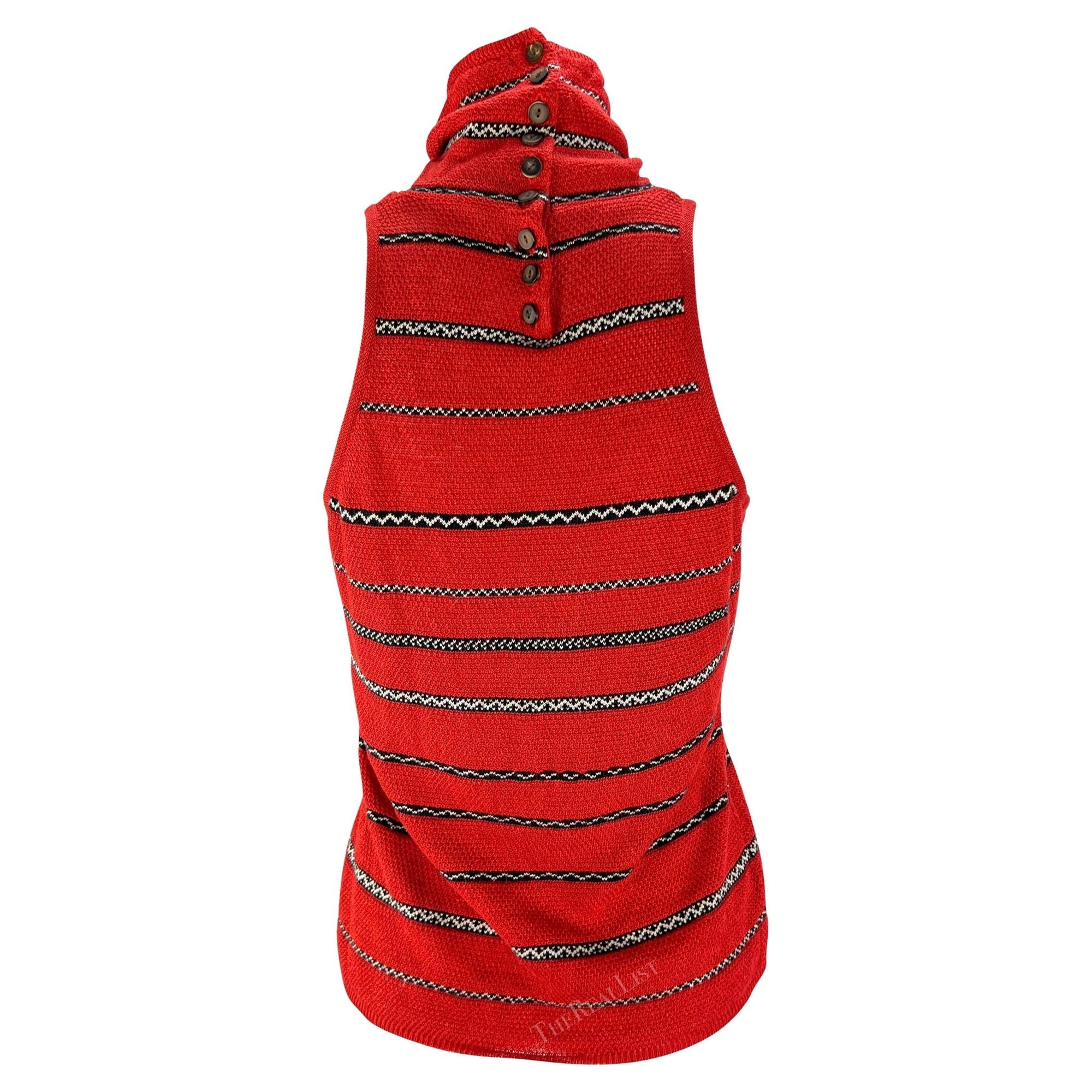S/S 1997 Ralph Lauren Runway Ad Stretch Knit Linen Red Stripe Mock Neck Sleeveless Top - RealList