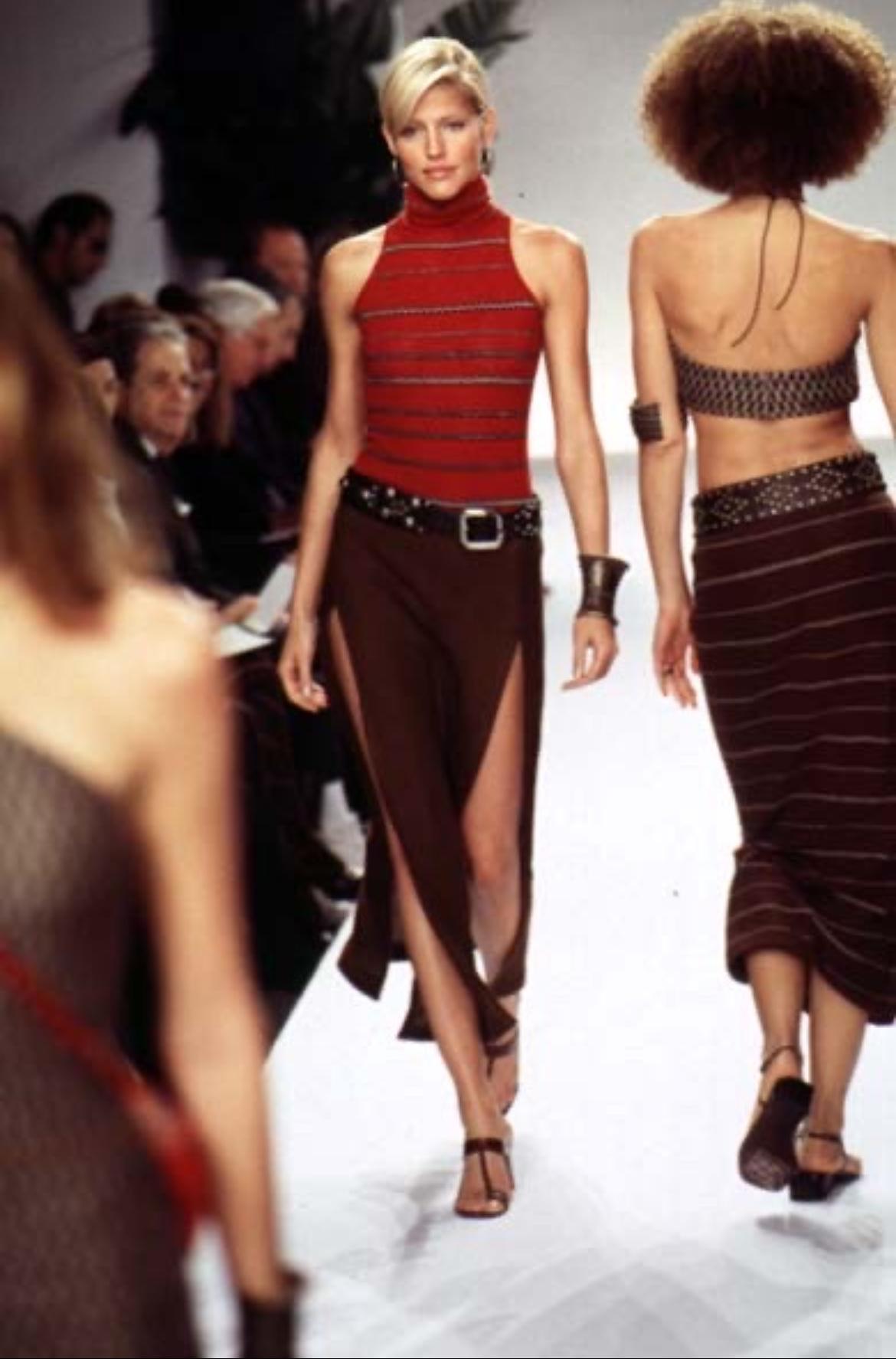 S/S 1997 Ralph Lauren Runway Ad Stretch Knit Linen Red Stripe Mock Neck Sleeveless Top - RealList
