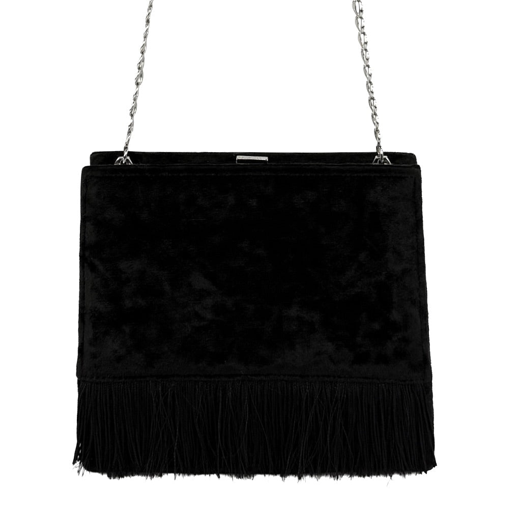 S/S 1998 Christian Dior by John Galliano Black Velvet Fringe Chain Crossbody Bag - RealList