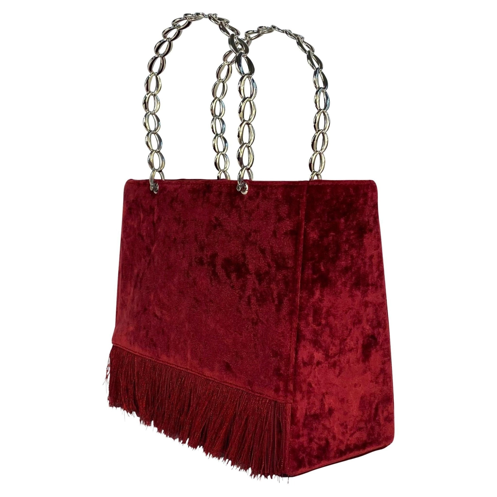 S/S 1998 Christian Dior by John Galliano Red Velvet Fringe Metal Handle Lady Bag - RealList
