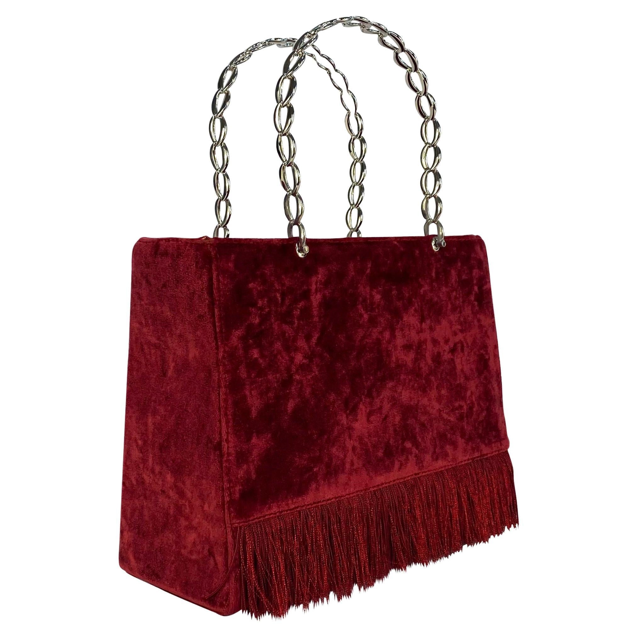 S/S 1998 Christian Dior by John Galliano Red Velvet Fringe Metal Handle Lady Bag - RealList