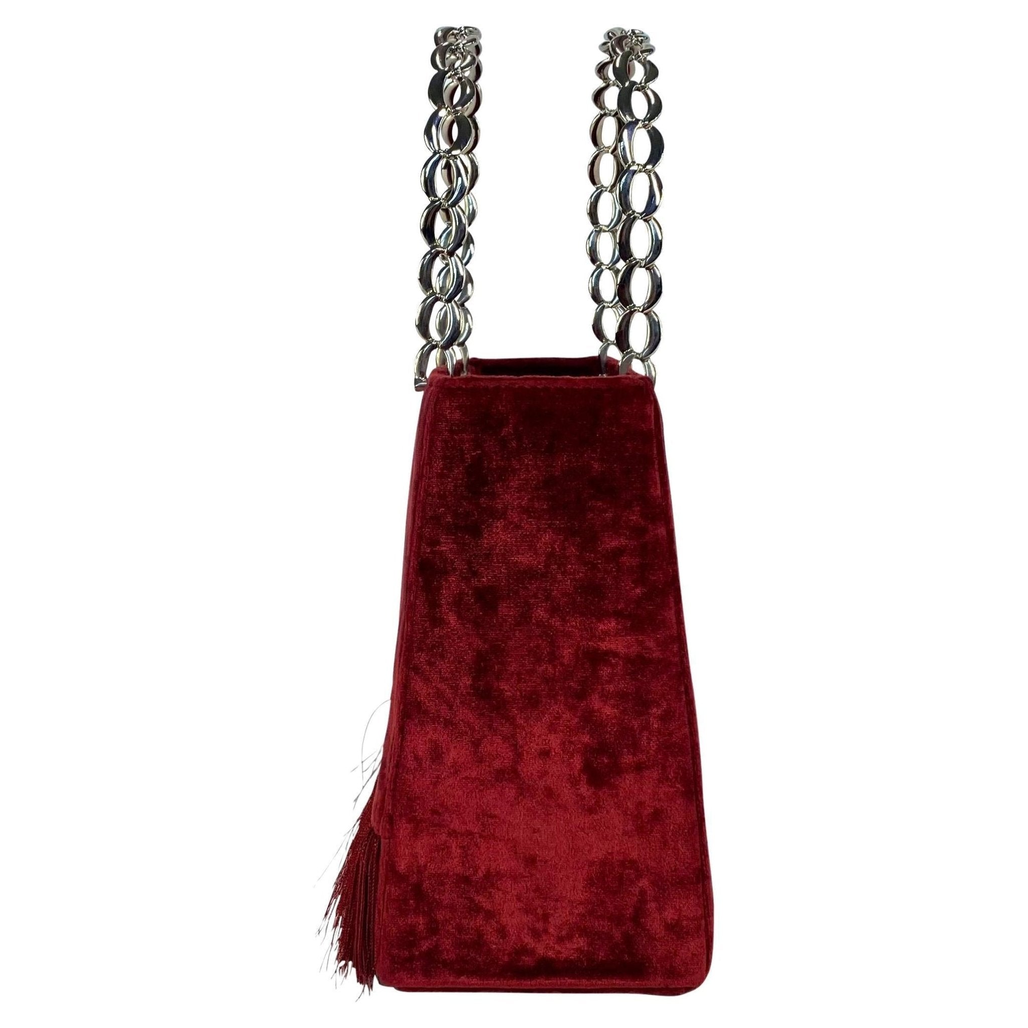 S/S 1998 Christian Dior by John Galliano Red Velvet Fringe Metal Handle Lady Bag - RealList