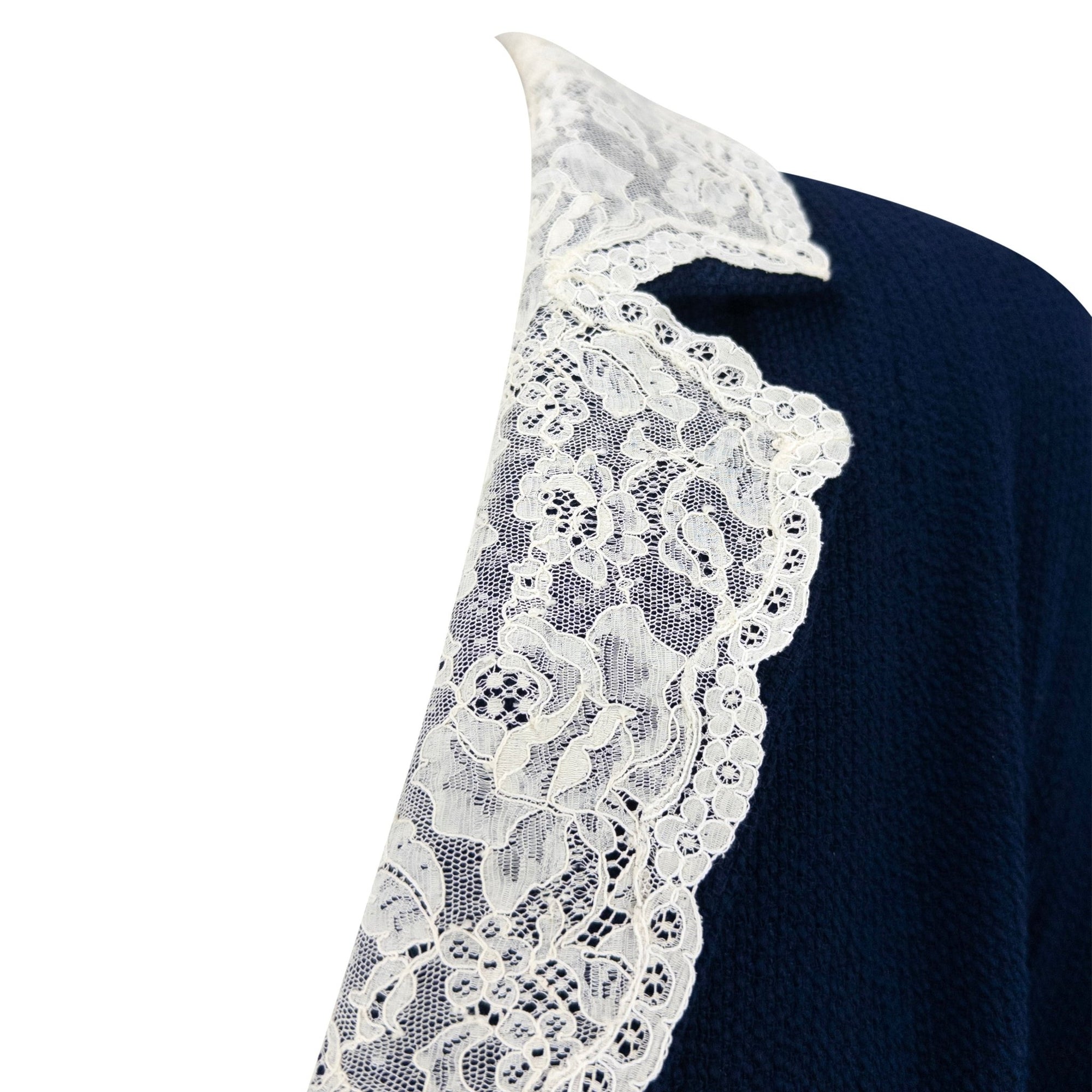 S/S 1998 Christian Dior by John Galliano Runway Lace Trim Navy Tweed Long Jacket - RealList