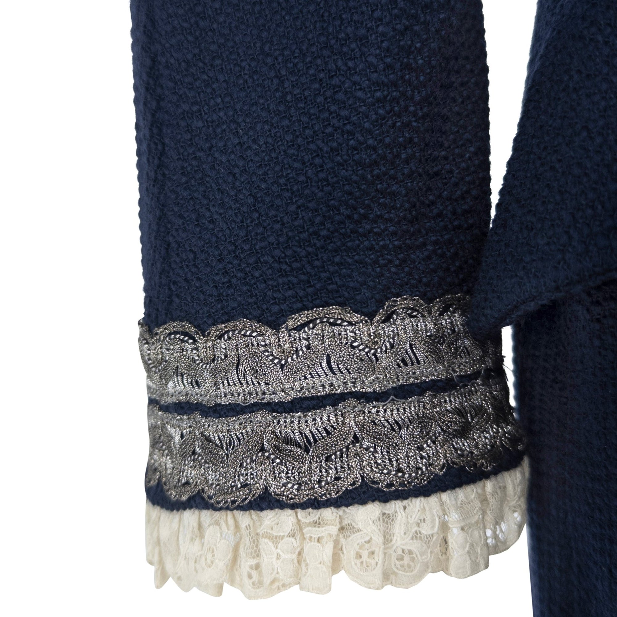 S/S 1998 Christian Dior by John Galliano Runway Lace Trim Navy Tweed Long Jacket - RealList