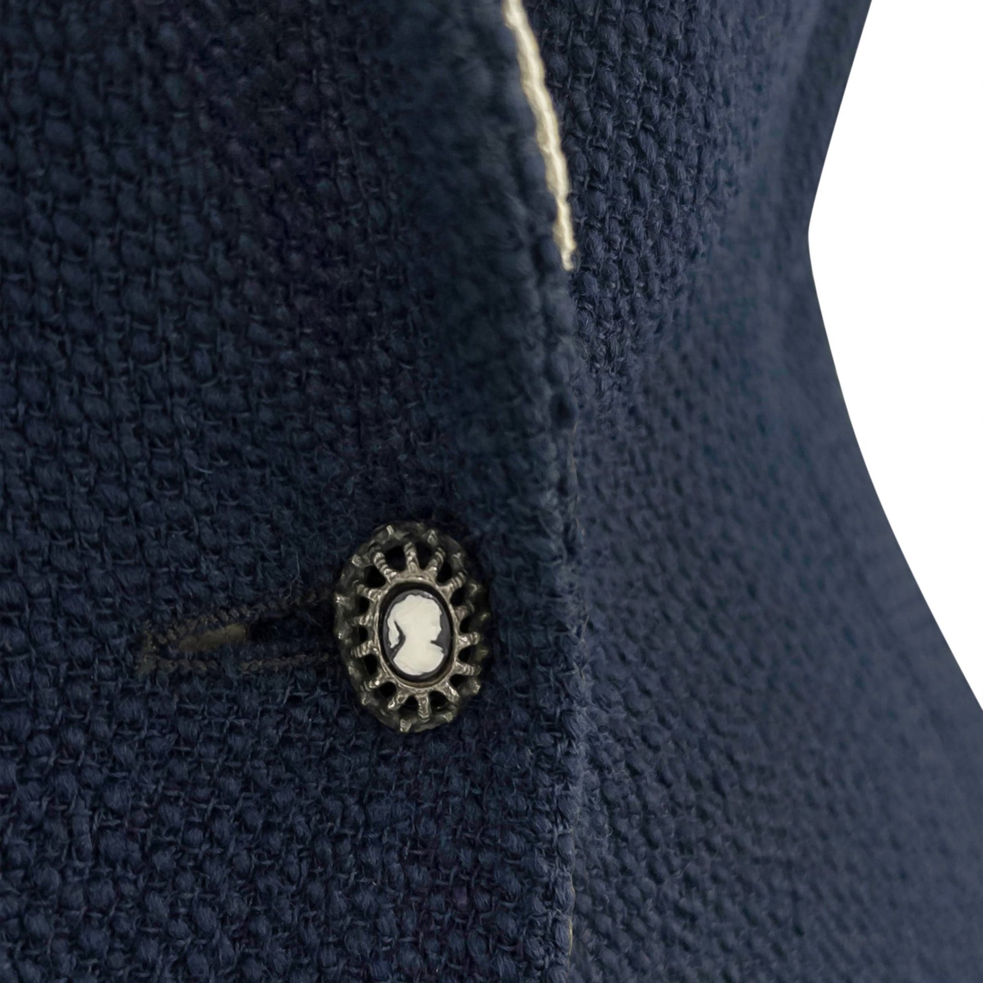 S/S 1998 Christian Dior by John Galliano Runway Lace Trim Navy Tweed Long Jacket - RealList