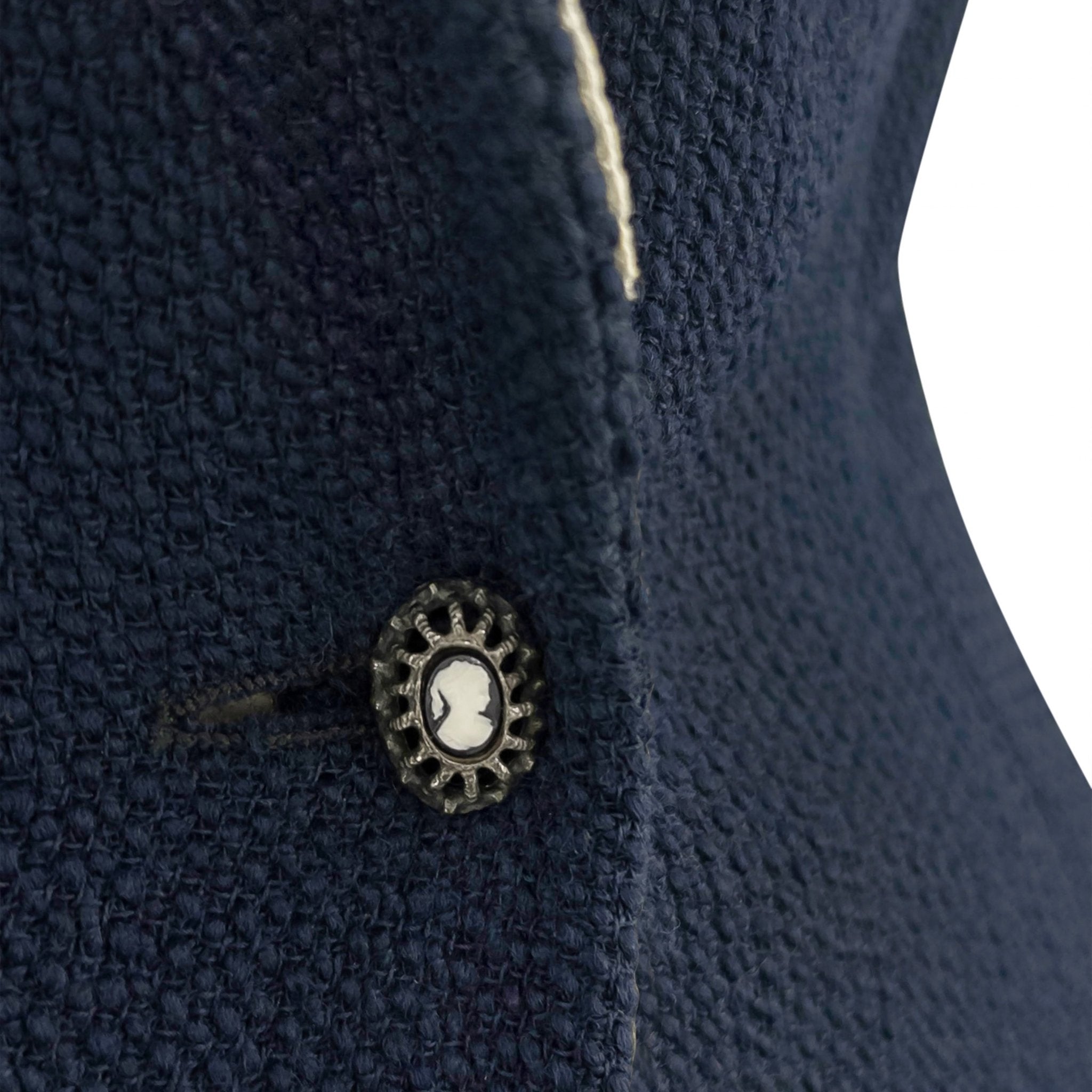 S/S 1998 Christian Dior by John Galliano Runway Lace Trim Navy Tweed Long Jacket - RealList